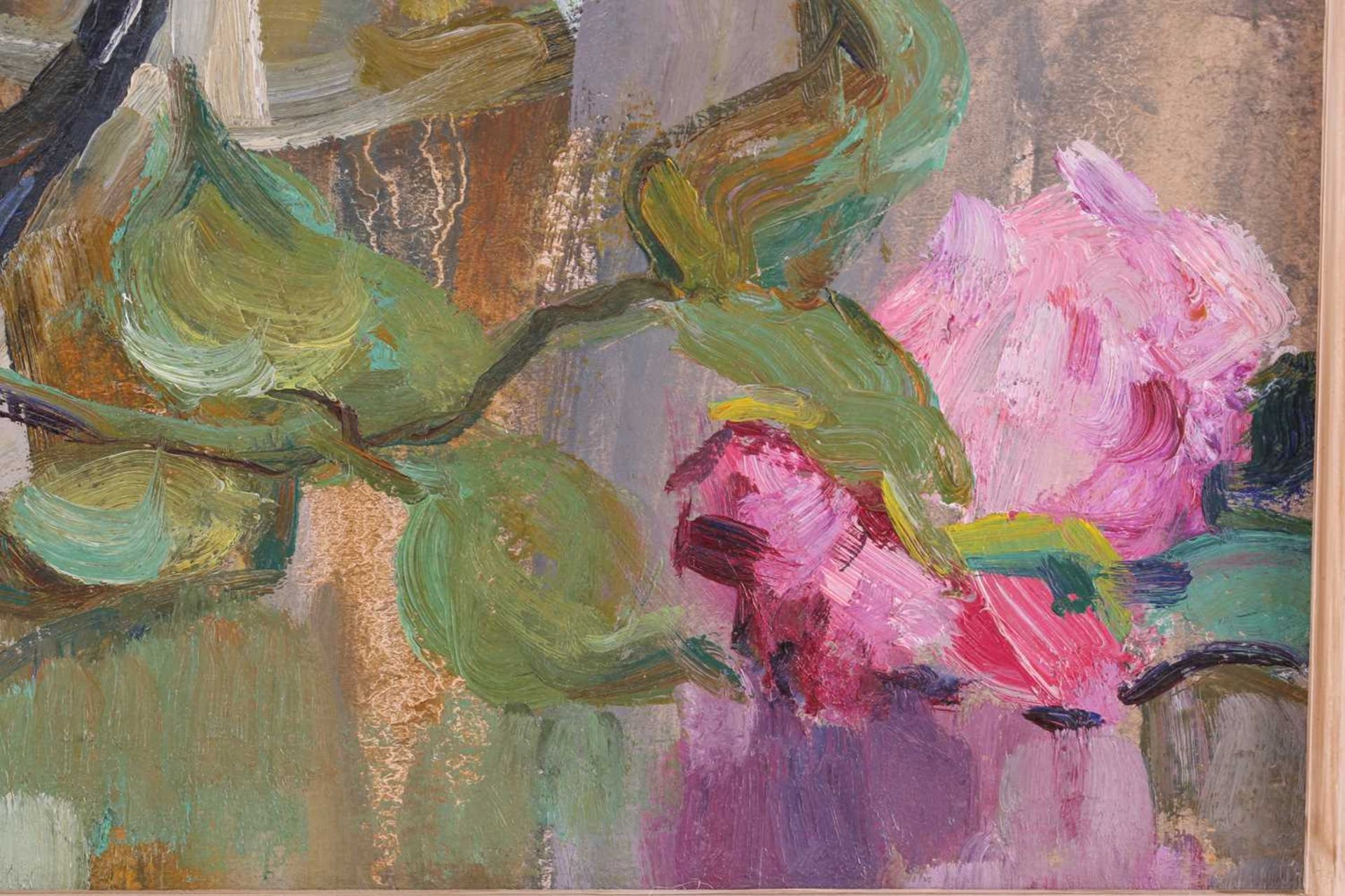 20th-century Russian school, still life study of pink roses in a vase, oil on canvas, 45.5 cm x 47 - Image 4 of 10