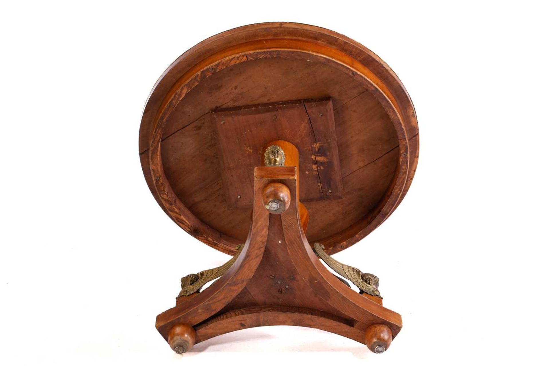 A French Charles X style mahogany gueridon, late 19th century, the circular top with a decorative - Image 3 of 12