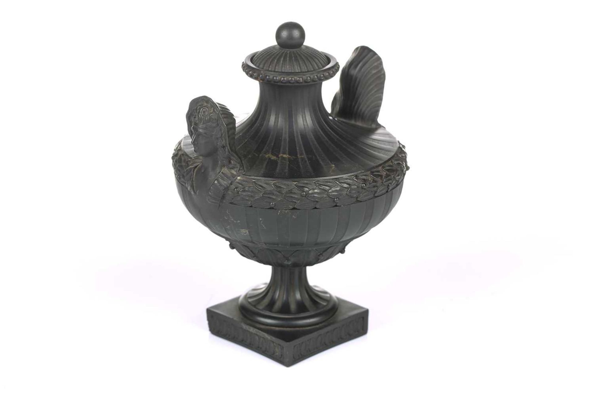 Wedgwood & Bentley, Etruria: a late 18th century black basalt urn and cover, of Classical form - Image 4 of 15