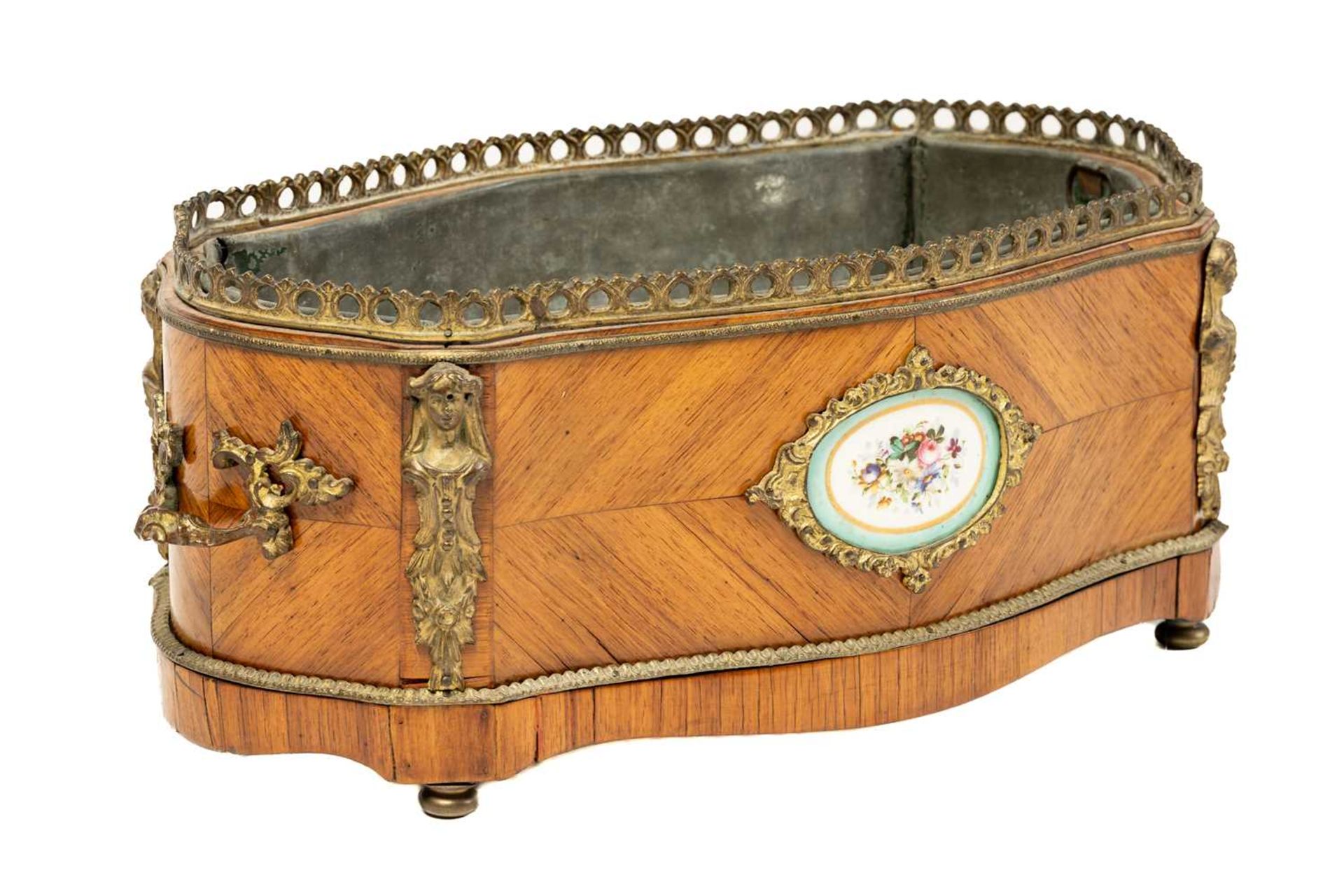 A Napoleon III style king wood table jardiniere of serpentine outline, C1900, with gilt metal - Image 2 of 7