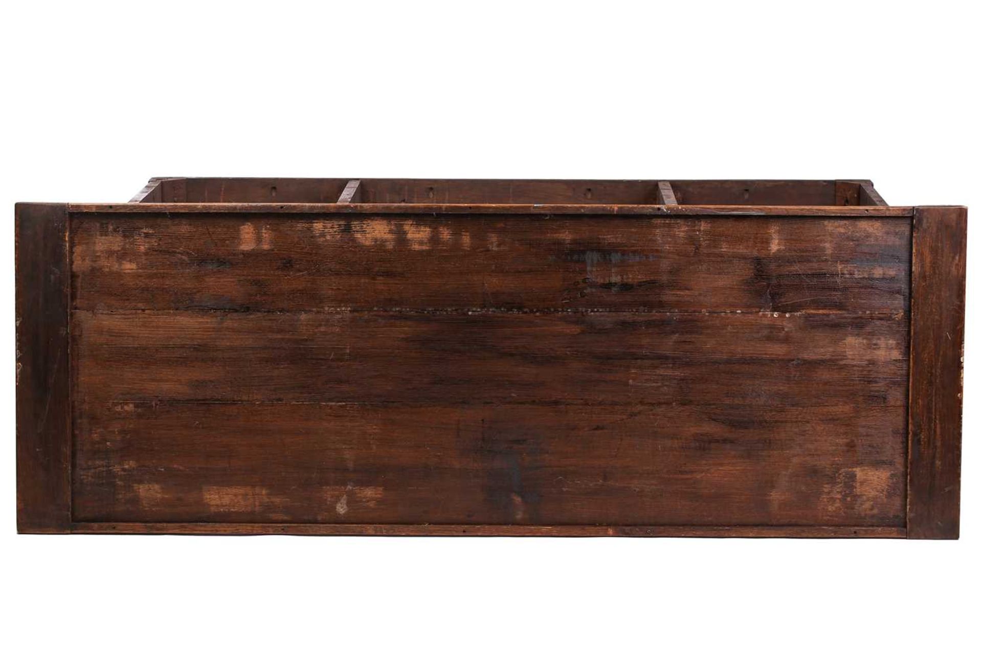 A French rustic oak farmhouse table, 19th century, with cleated scrubbed plank top, supported by - Image 3 of 8