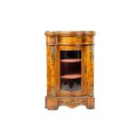 An unusual Victorian Circassian walnut corner display cabinet (adapted) with single glazed