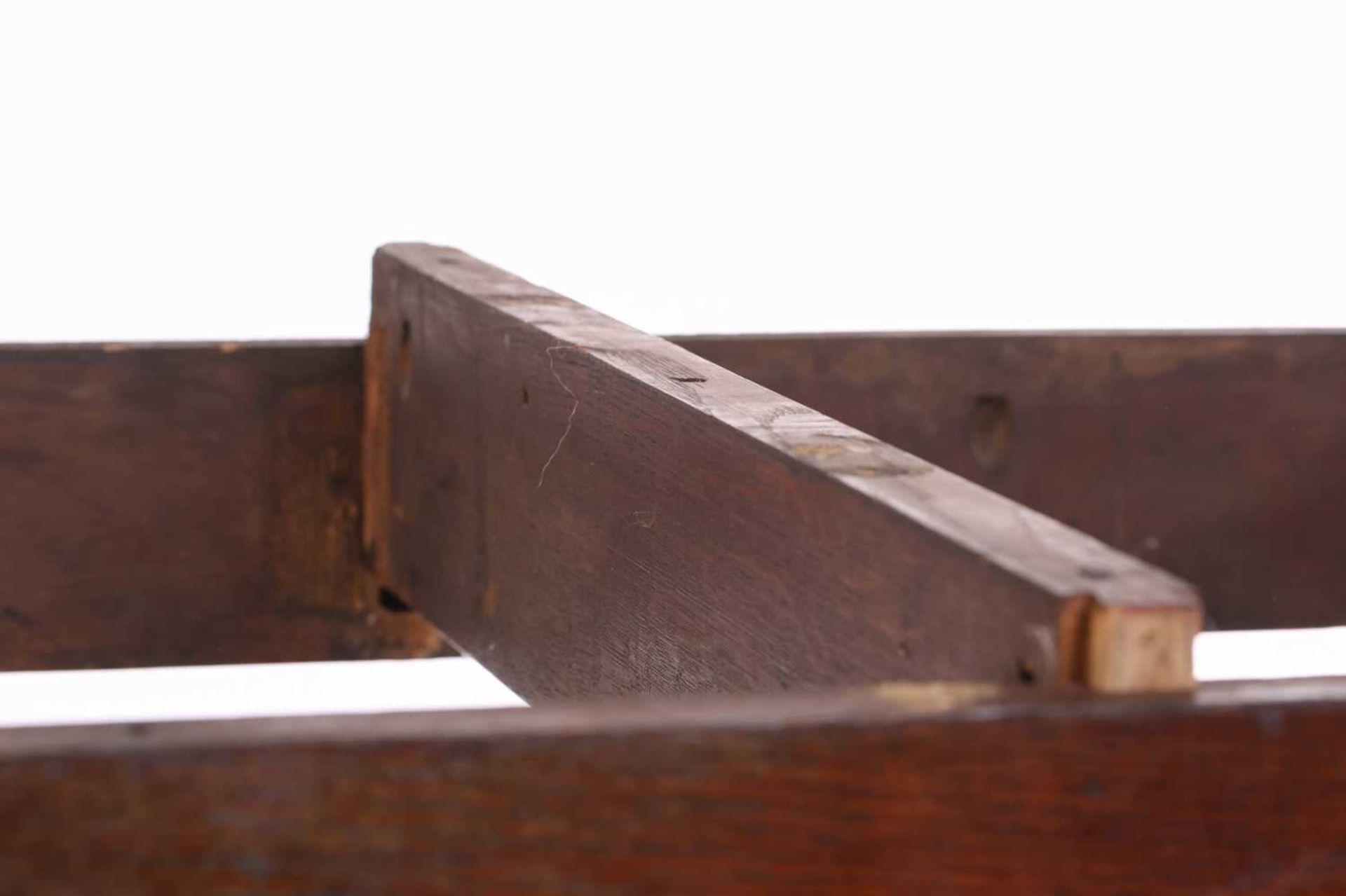 A French rustic oak farmhouse table, 19th century, with cleated scrubbed plank top, supported by - Image 4 of 8