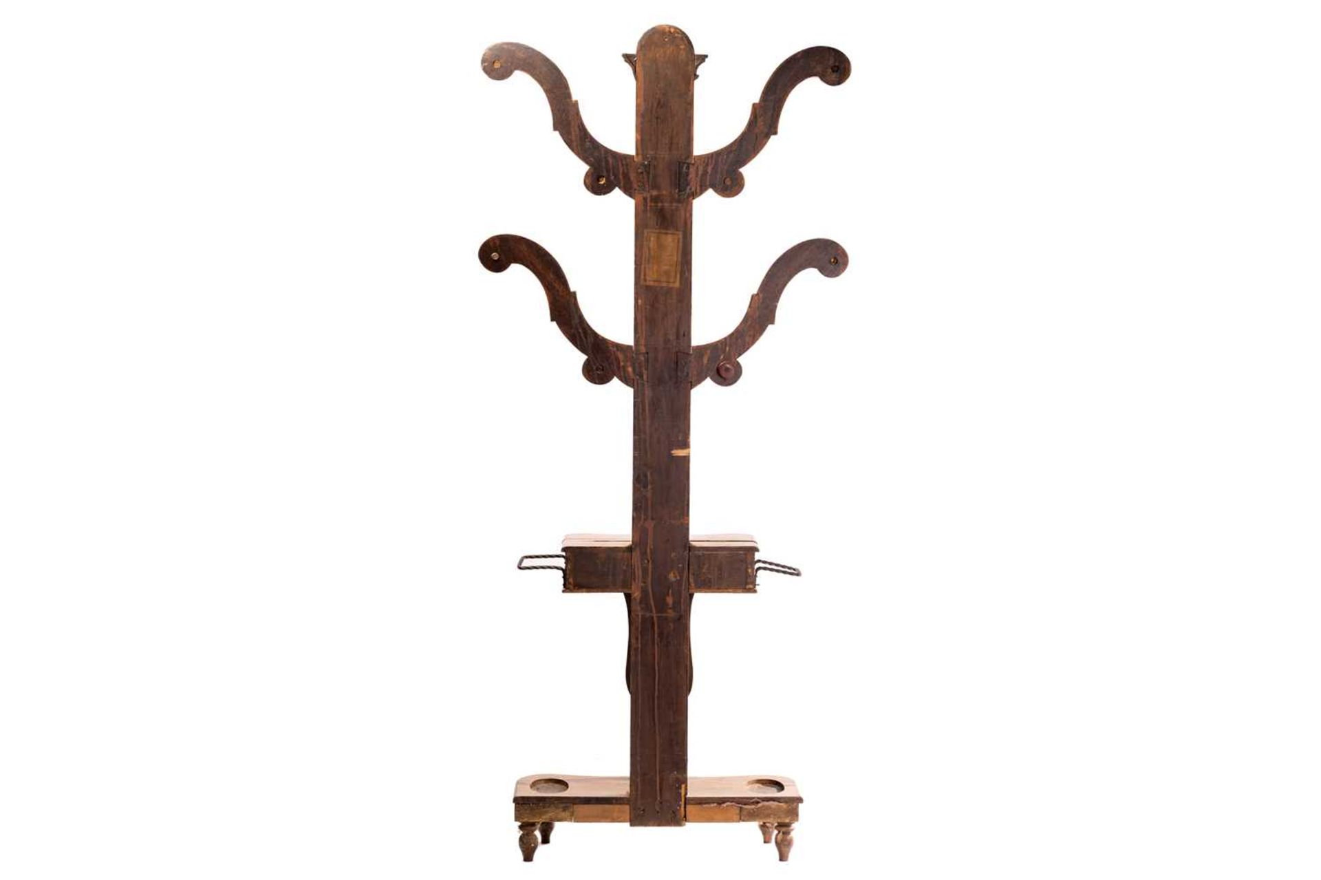 A Victorian golden oak "tree" hall stand with four shaped branches and turned hat and coat pegs - Image 2 of 15