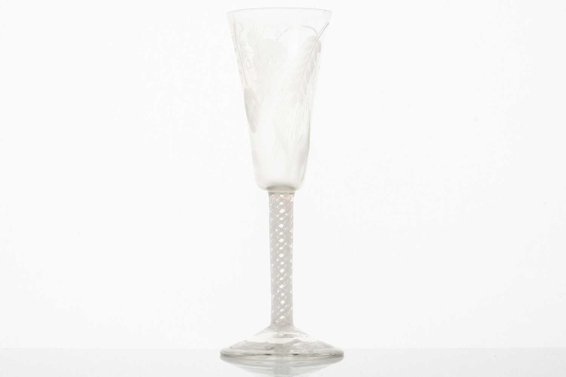 A late 18th century wine glass, the trumpet form bowl with hops and barley, on a plain stem and - Image 8 of 14