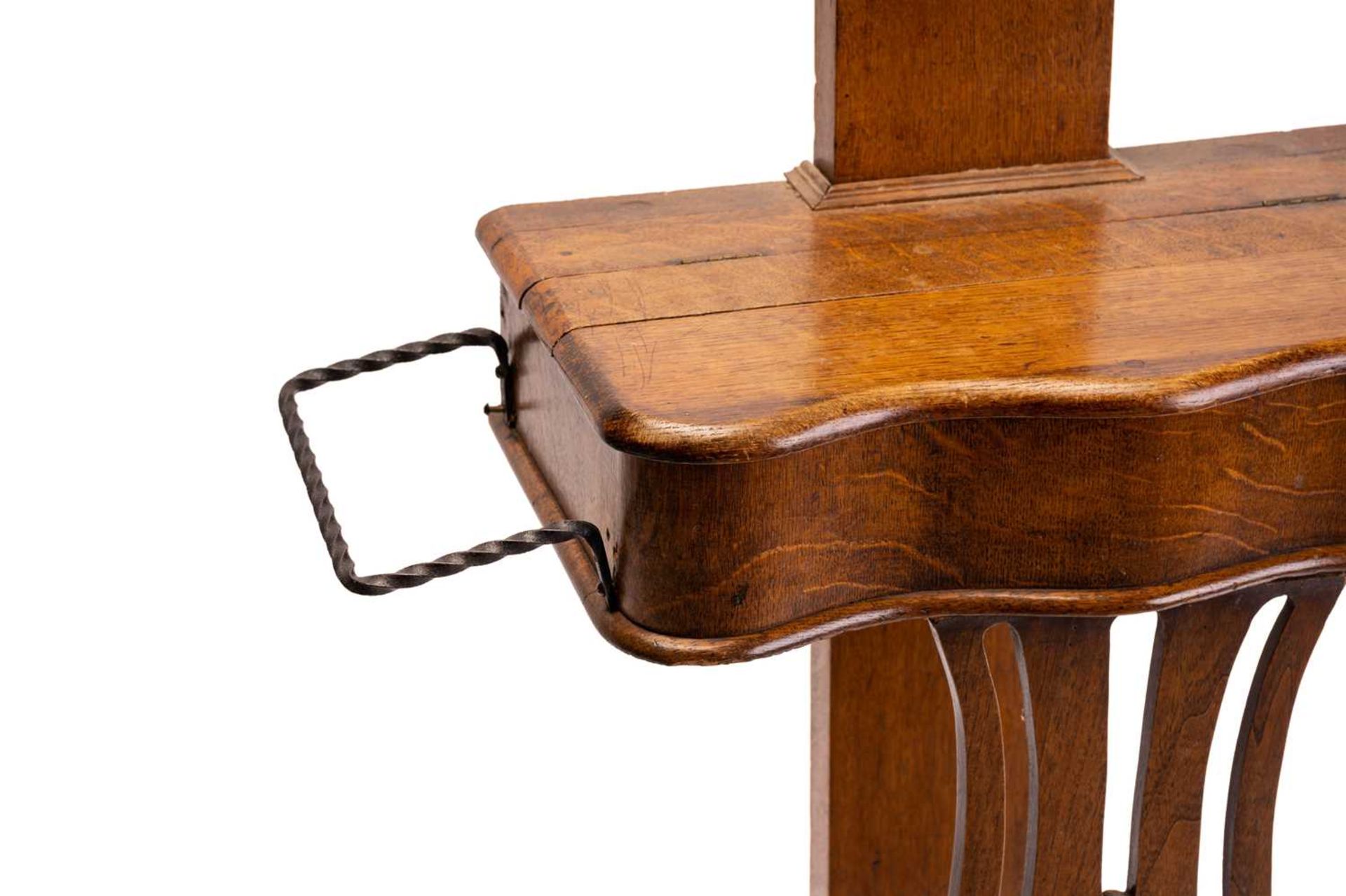 A Victorian golden oak "tree" hall stand with four shaped branches and turned hat and coat pegs - Image 4 of 15