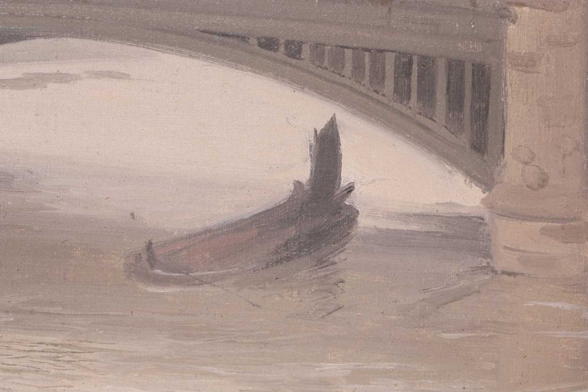 Sir Herbert James Gunn (1863-1964) British, a boat beneath a bridge on the Thames, oil on panel, - Image 8 of 9