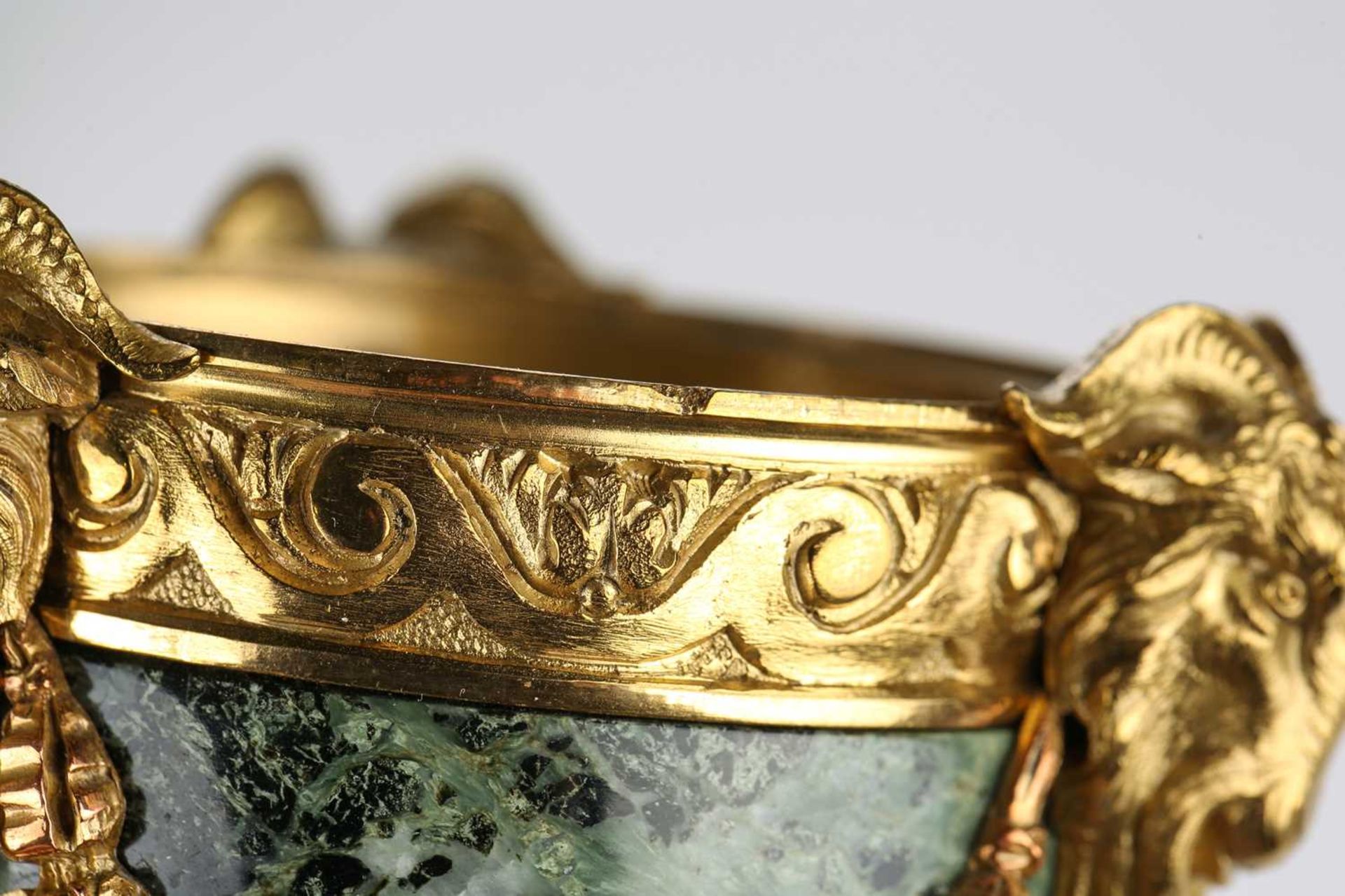 A fine pair of Louis XVI style ormolu and variegated green marble cassolettes of classical urn form, - Image 11 of 14