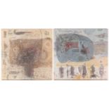 Hussein Salim (b.1966) Sudanese, two abstract studies on canvas, mixed media, 75 cm x 80 cm and 75