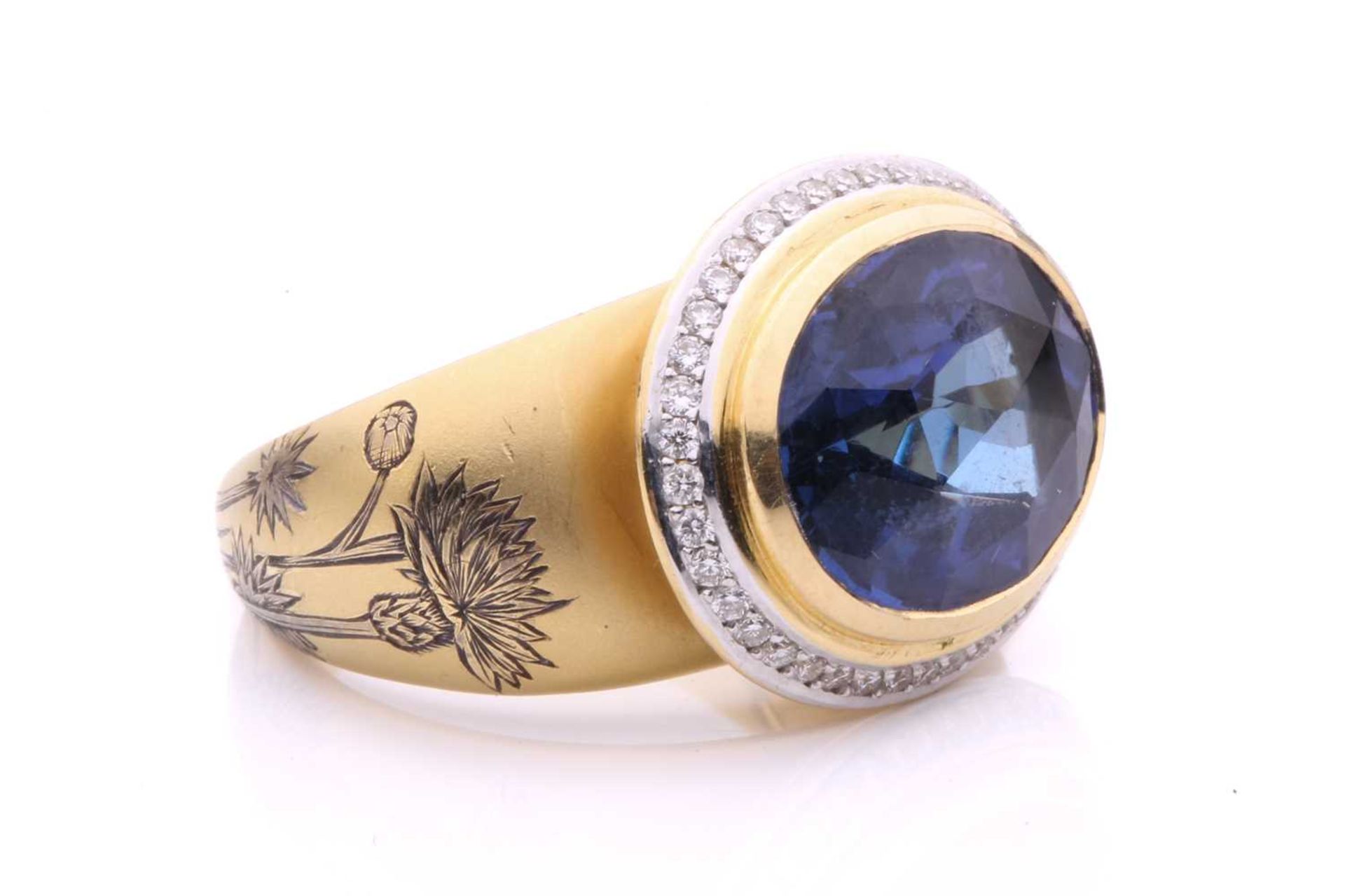 Theo Fennell - A tanzanite and diamond dress ring in 18ct gold, featuring oval-shaped rose-cut - Image 6 of 7