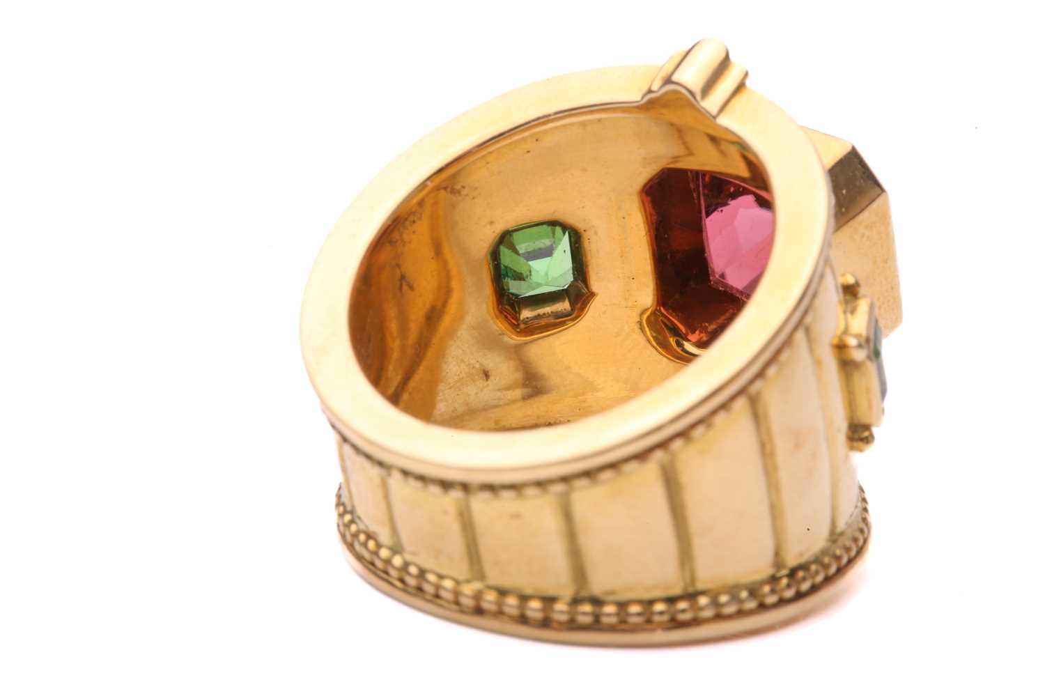 Theo Fennell - a gem-set 'Bombé' tapered templar ring in 18ct yellow gold, featuring an octagonal - Image 6 of 8