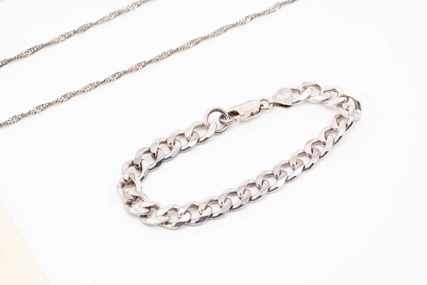 A collection of jewellery comprising of two '925' stamped chains and one curb link bracelet with - Image 10 of 11