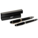 Two Montblanc fountain pens comprising a Montblanc Meisterstück Pix with twist black resin barrel,