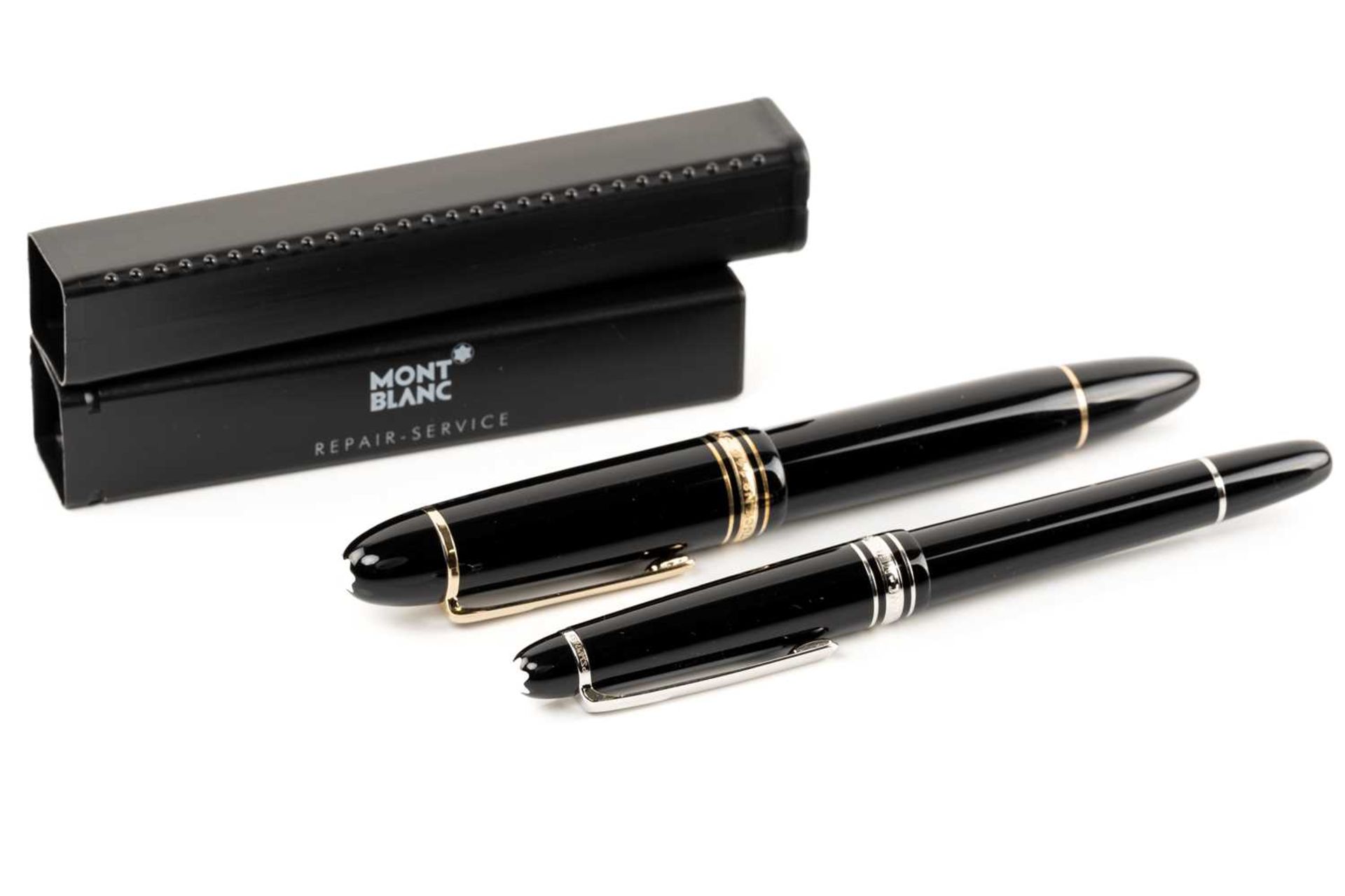 Two Montblanc fountain pens comprising a Montblanc Meisterstück Pix with twist black resin barrel,