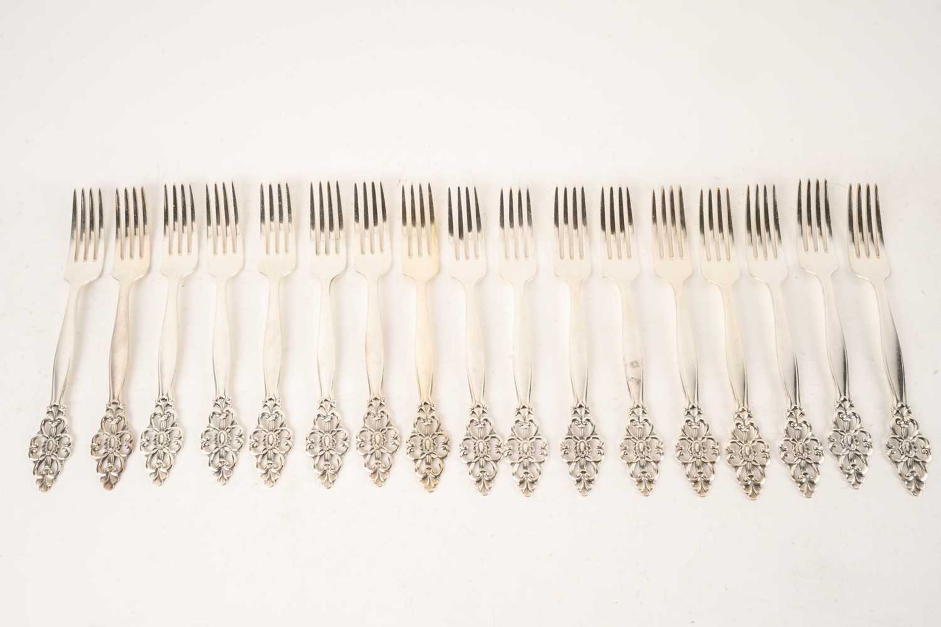 A composite set of Norwegian silver plated flatware; consisting of a rectangular serving platter, - Image 5 of 22