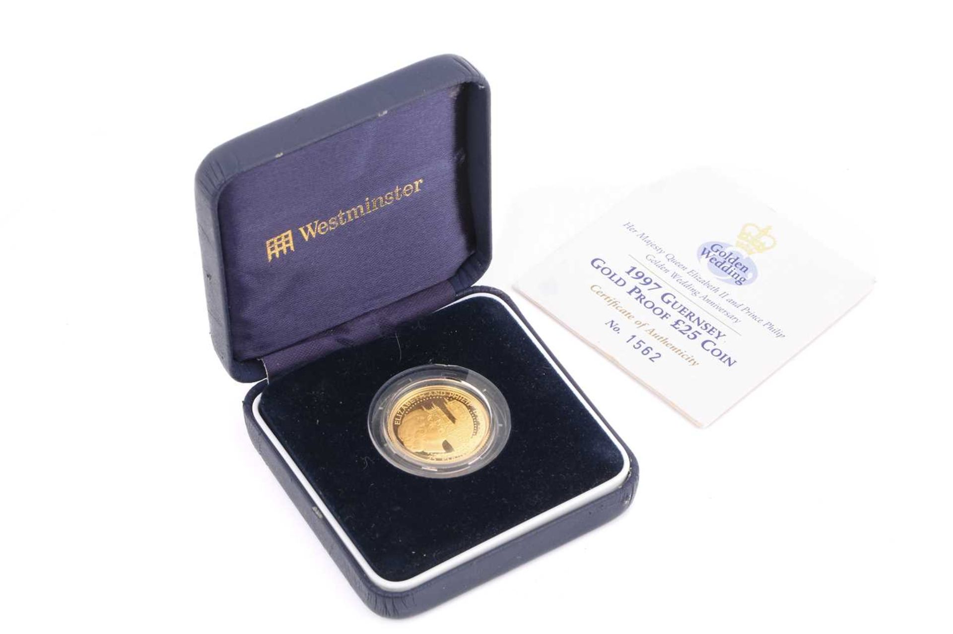 A 1997 Guernsey gold proof £25 coin, minted to celebrate the Golden Wedding Anniversary of Queen - Image 3 of 8
