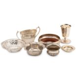 A collection of silver; including a two-handed sugar bowl with half reeded decoration, Sheffield