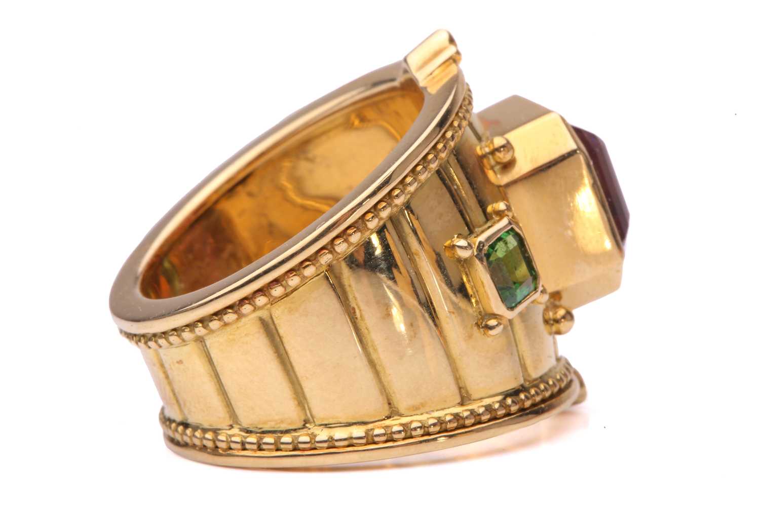 Theo Fennell - a gem-set 'Bombé' tapered templar ring in 18ct yellow gold, featuring an octagonal - Image 5 of 8