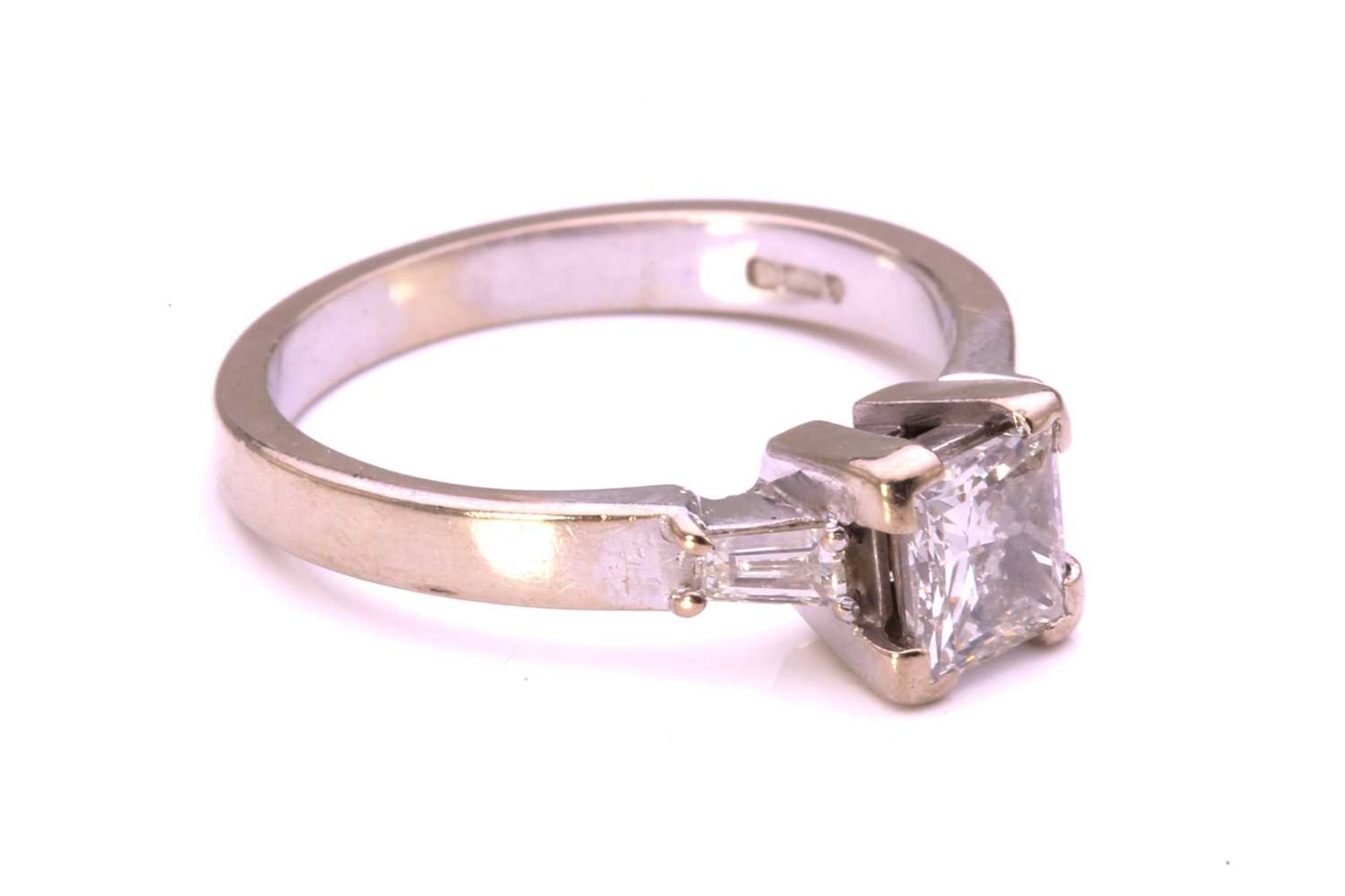 A princess-cut diamond solitaire ring in 9ct white gold, comprising a rectangular princess-cut - Image 2 of 4