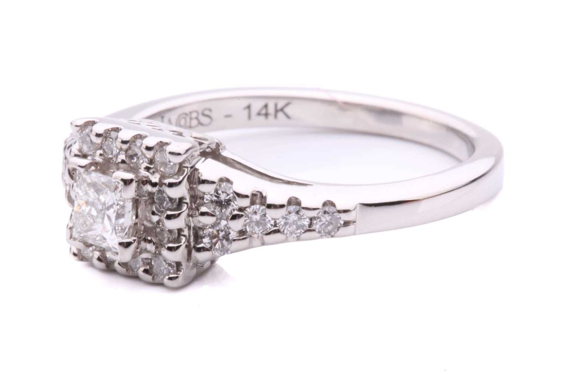 A princess-cut diamond cluster ring, with a central claw set princess-cut diamond measuring 3.5 x - Image 2 of 5