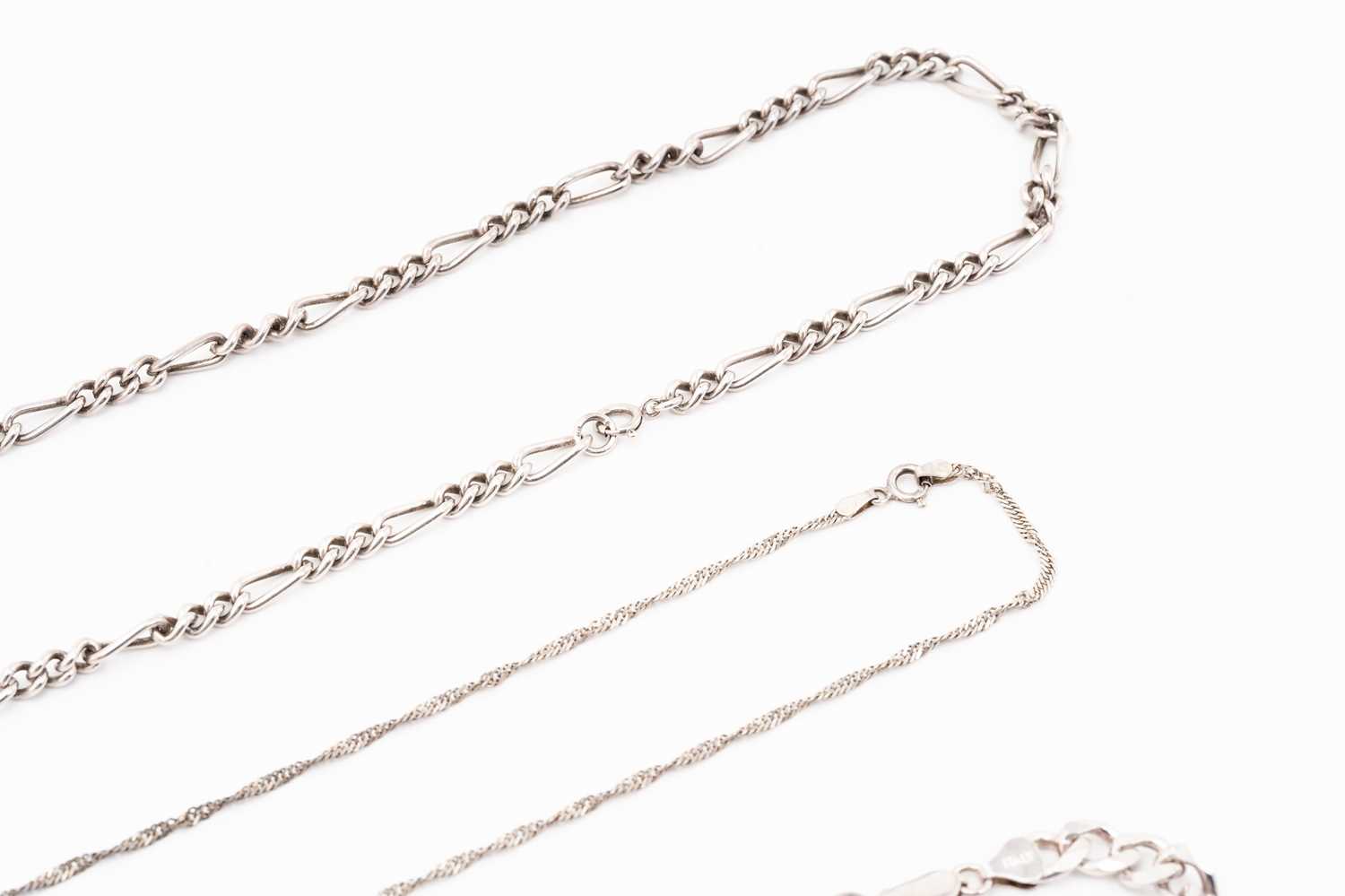 A collection of jewellery comprising of two '925' stamped chains and one curb link bracelet with - Image 11 of 11