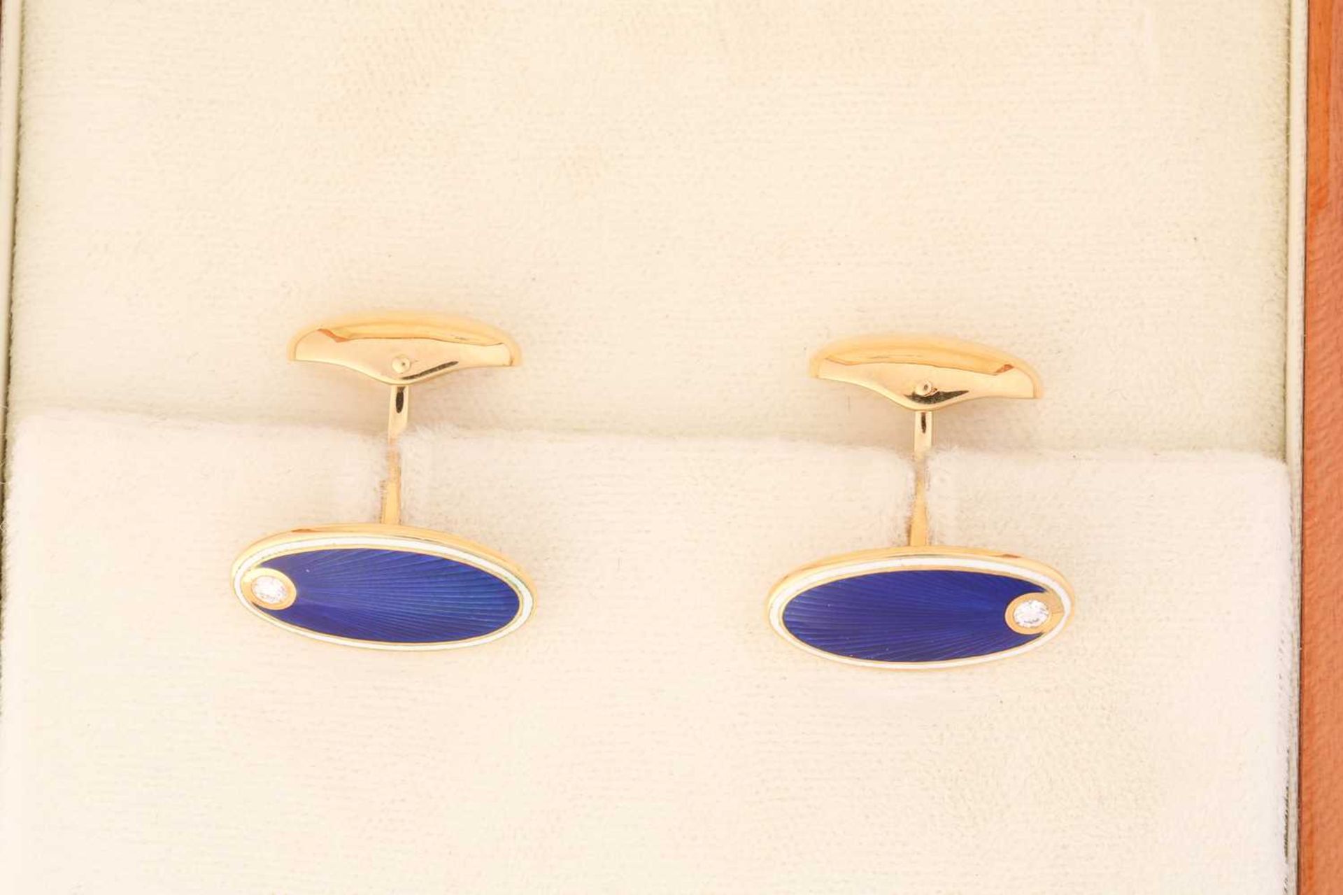 Fabergé - A pair of contemporary enamel cufflinks in 18ct yellow gold, each consisting of an oval - Image 9 of 9