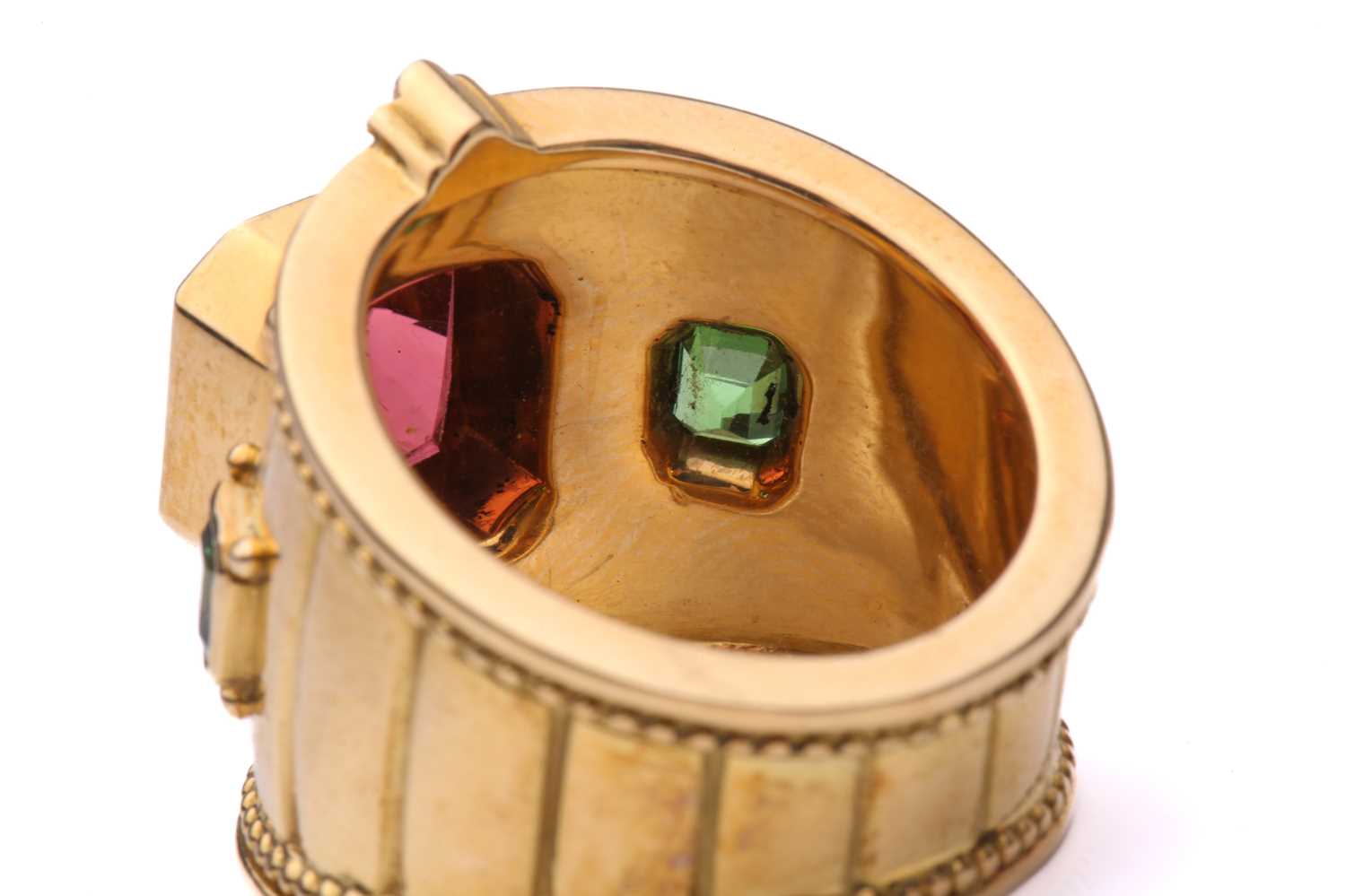 Theo Fennell - a gem-set 'Bombé' tapered templar ring in 18ct yellow gold, featuring an octagonal - Image 8 of 8