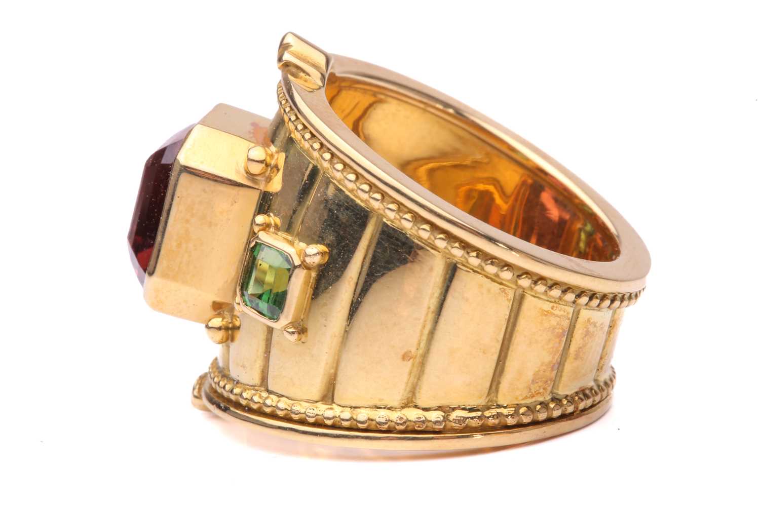 Theo Fennell - a gem-set 'Bombé' tapered templar ring in 18ct yellow gold, featuring an octagonal - Image 4 of 8