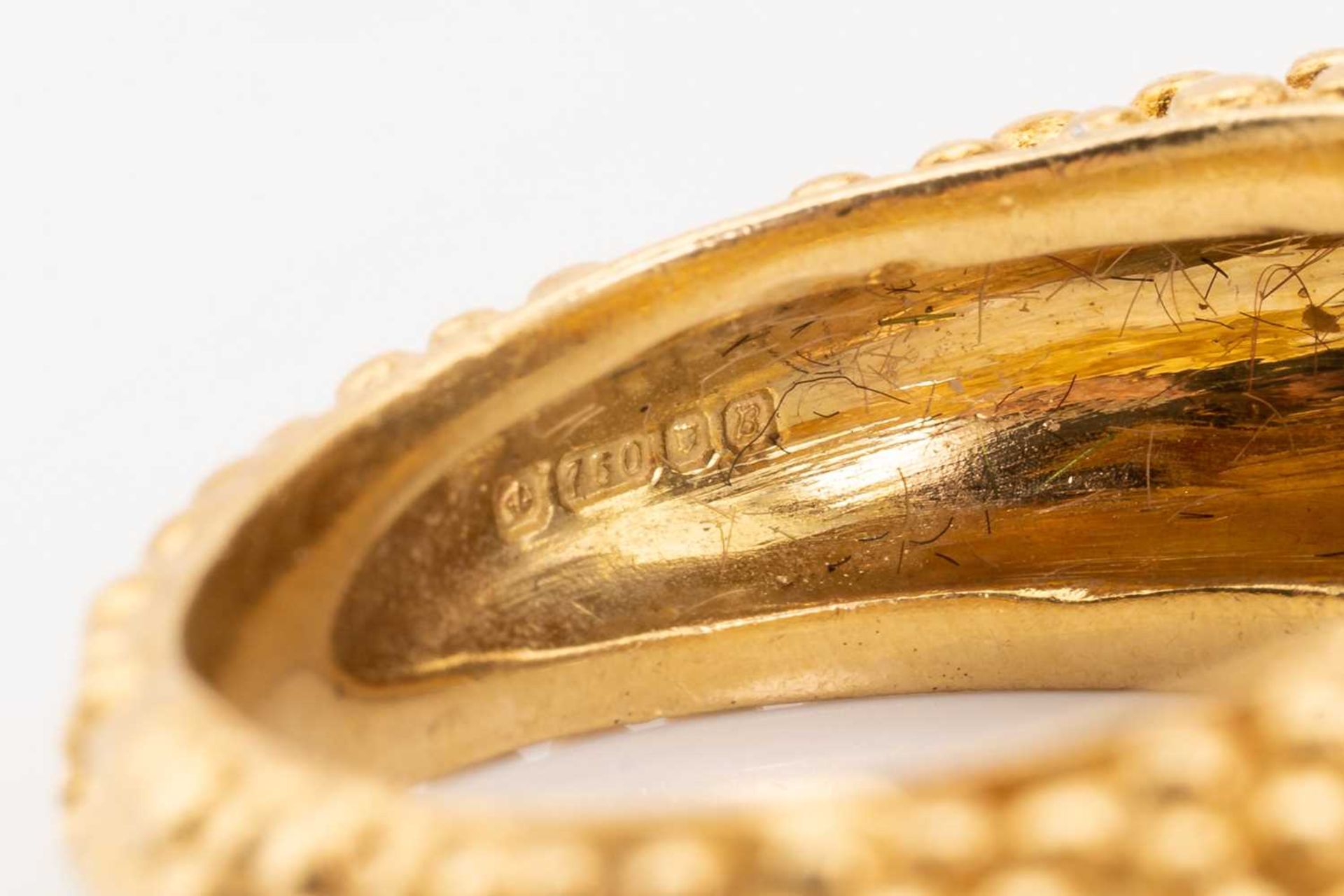 An 18 carat gold and diamond ring saddle ring; the curved centre panel pavé set with brilliant cut - Image 5 of 5