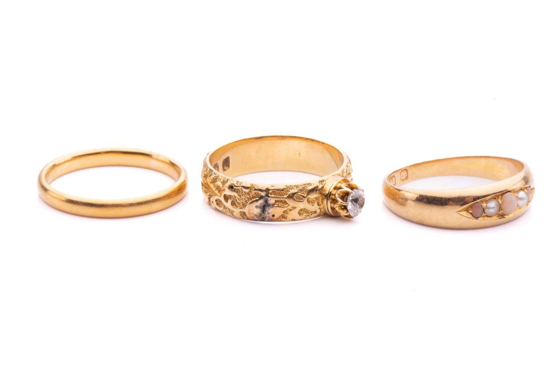 Two Victorian gem-set rings and a 22ct gold wedding band; including an old-cut diamond solitaire - Image 3 of 5