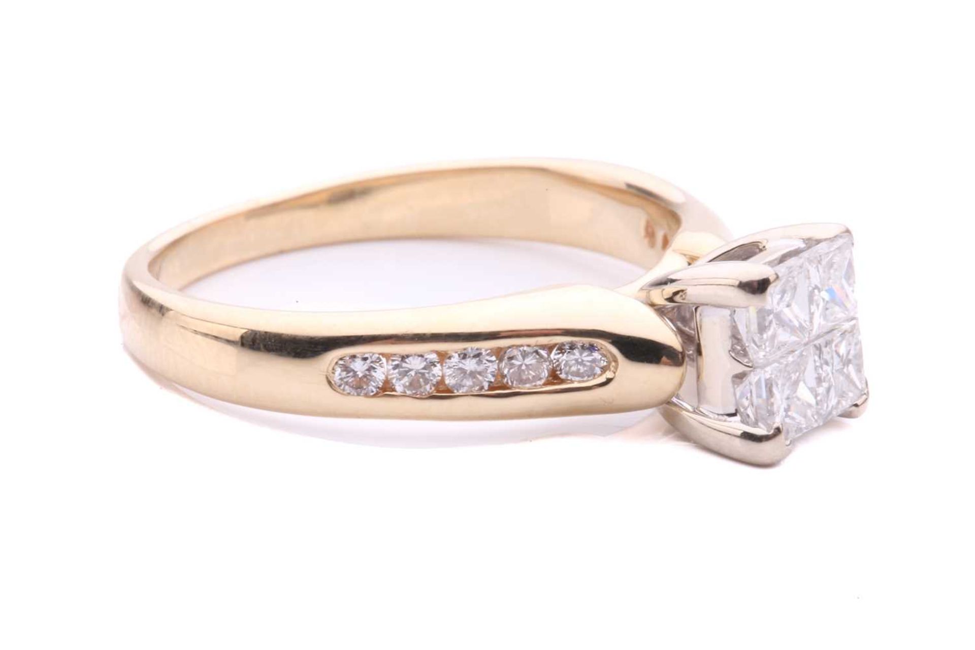 A princess-cut diamond ring with diamond set shoulders, with 4 illusion set princess-cut diamonds - Image 6 of 7