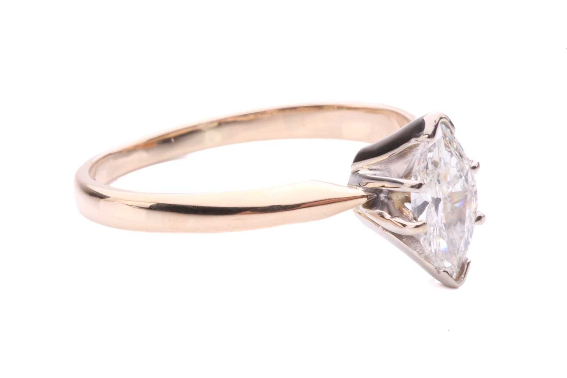 A marquise cut diamond single stone ring with a single claw set marquise cut diamond measuring 8. - Image 5 of 6