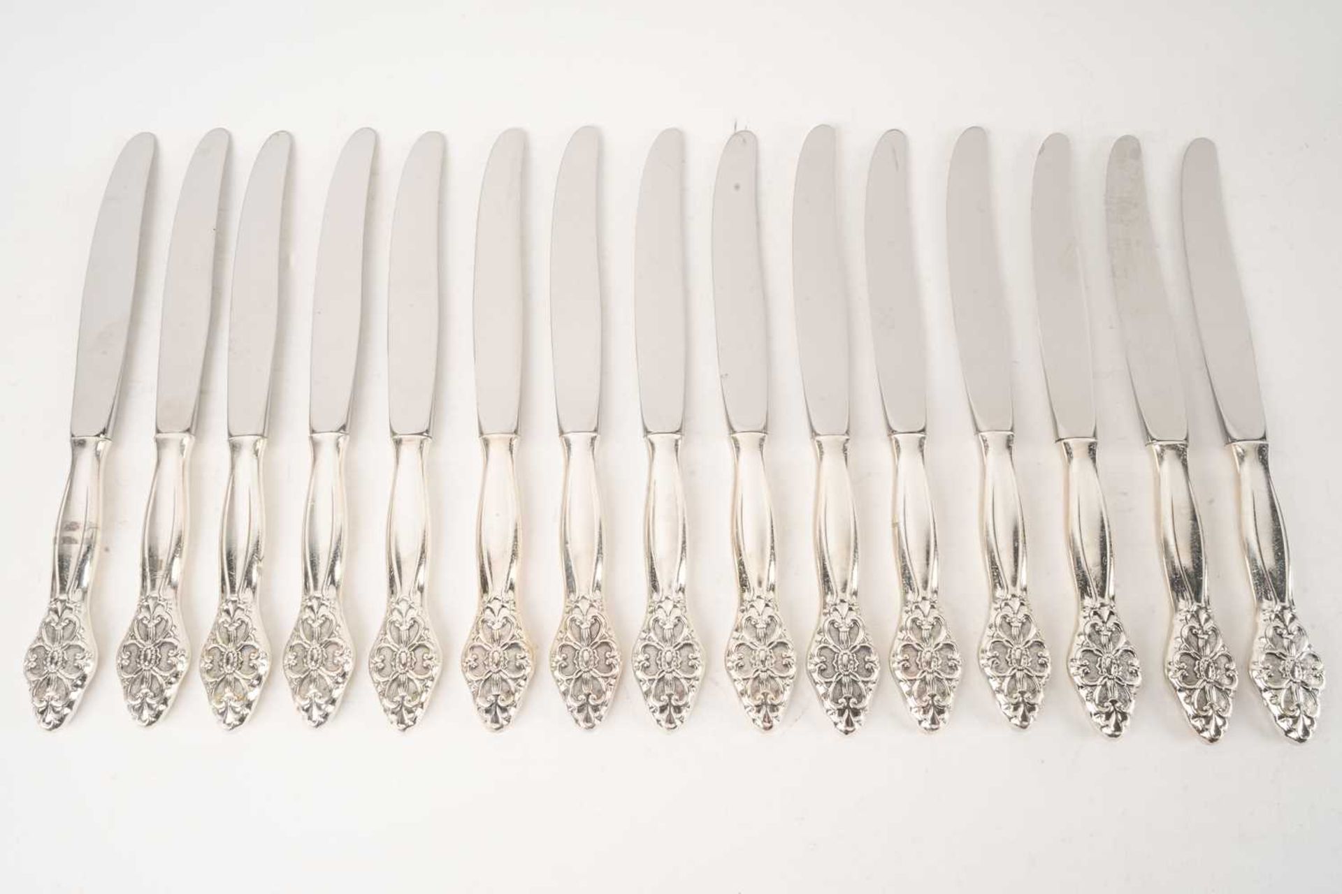 A composite set of Norwegian silver plated flatware; consisting of a rectangular serving platter, - Image 7 of 22