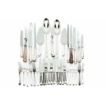 A collection of modern silver flatware, including a pair of Hanoverian Rats, Tail basting spoons,