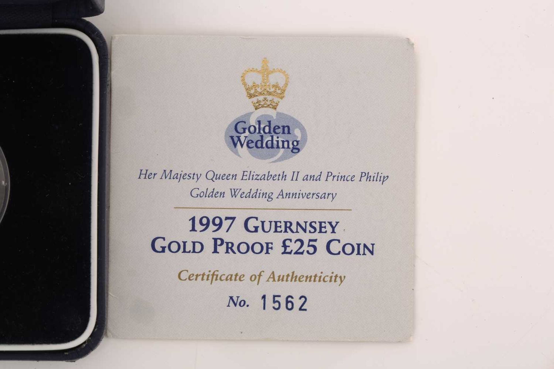 A 1997 Guernsey gold proof £25 coin, minted to celebrate the Golden Wedding Anniversary of Queen - Image 6 of 8