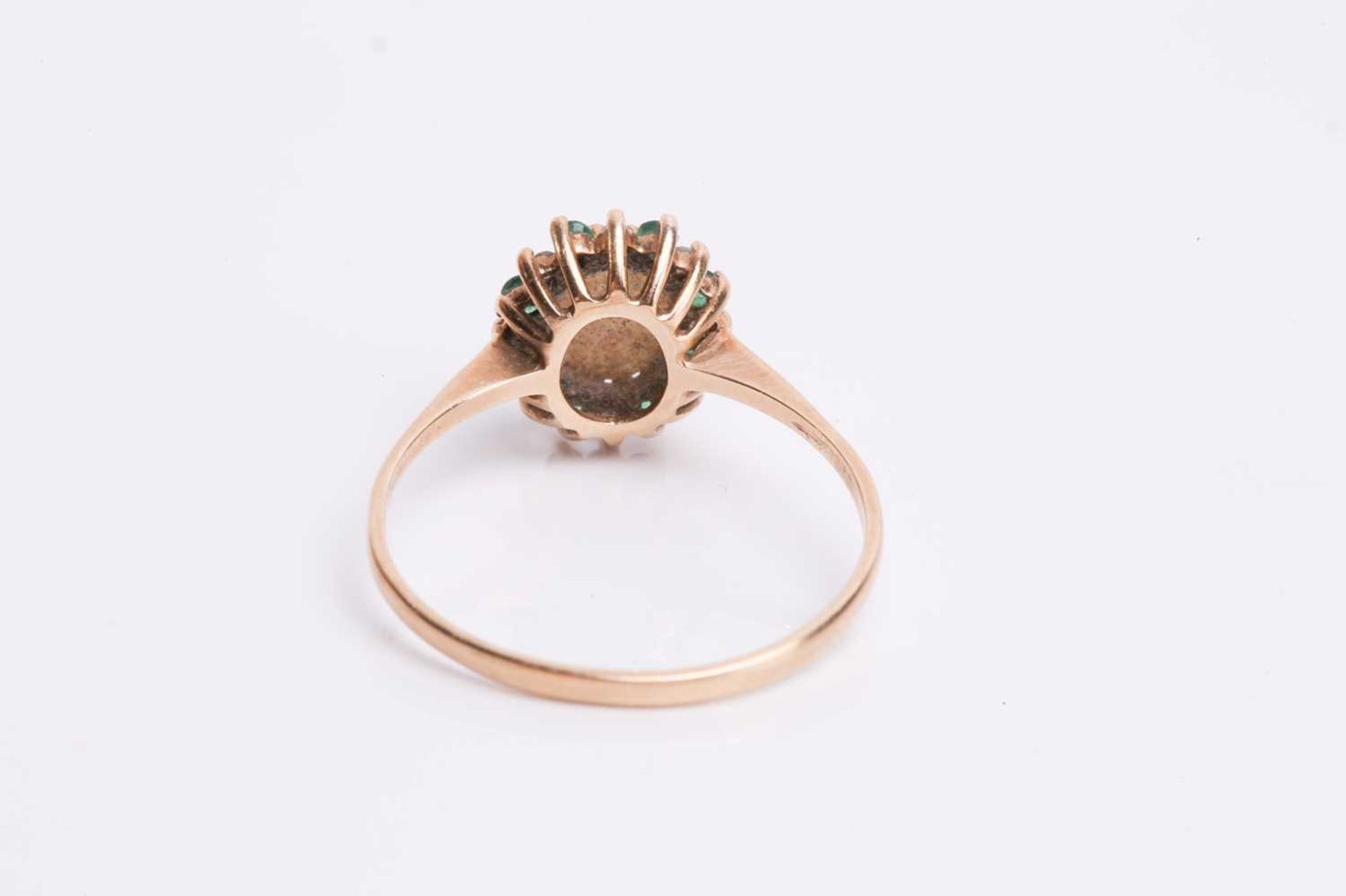 An opal and emerald cluster ring; a lady’s 9 carat rose gold wristwatch on 9 carat gold textured - Image 3 of 10