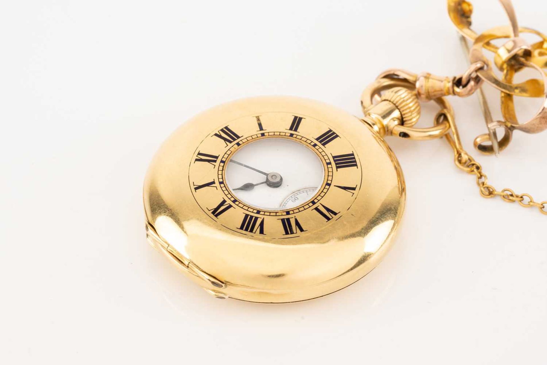 A ladies 18ct yellow gold J W Benson half hunter fob watch, with 9ct gold ribbon pendant mount, - Image 2 of 9