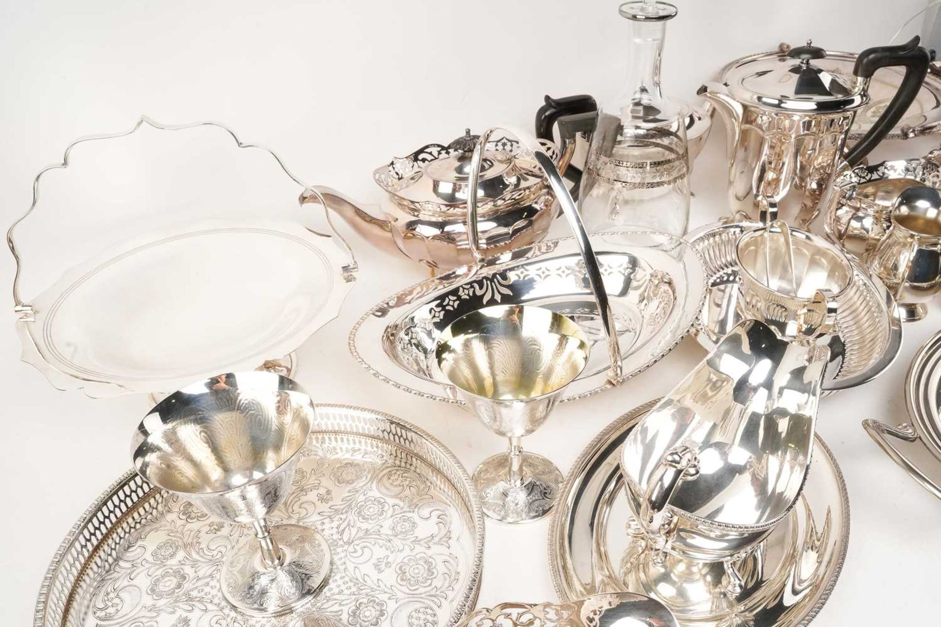 A large collection of silver plate including a three-piece tea set with pierced bands, various - Image 6 of 13