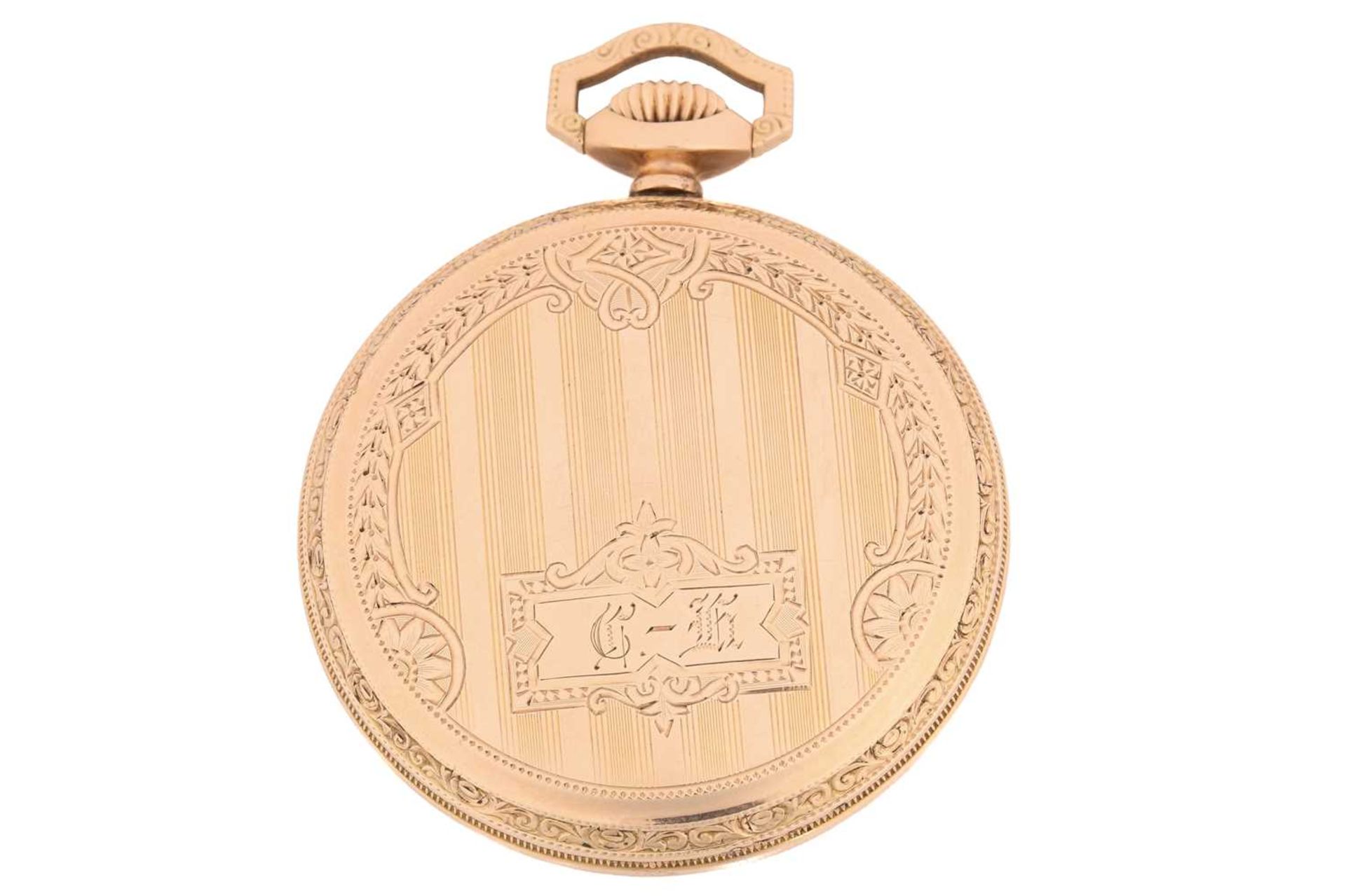 A Hamilton gold plated pocket watch, the white enamel dial with Arabic numerals and subsidiary - Bild 2 aus 5