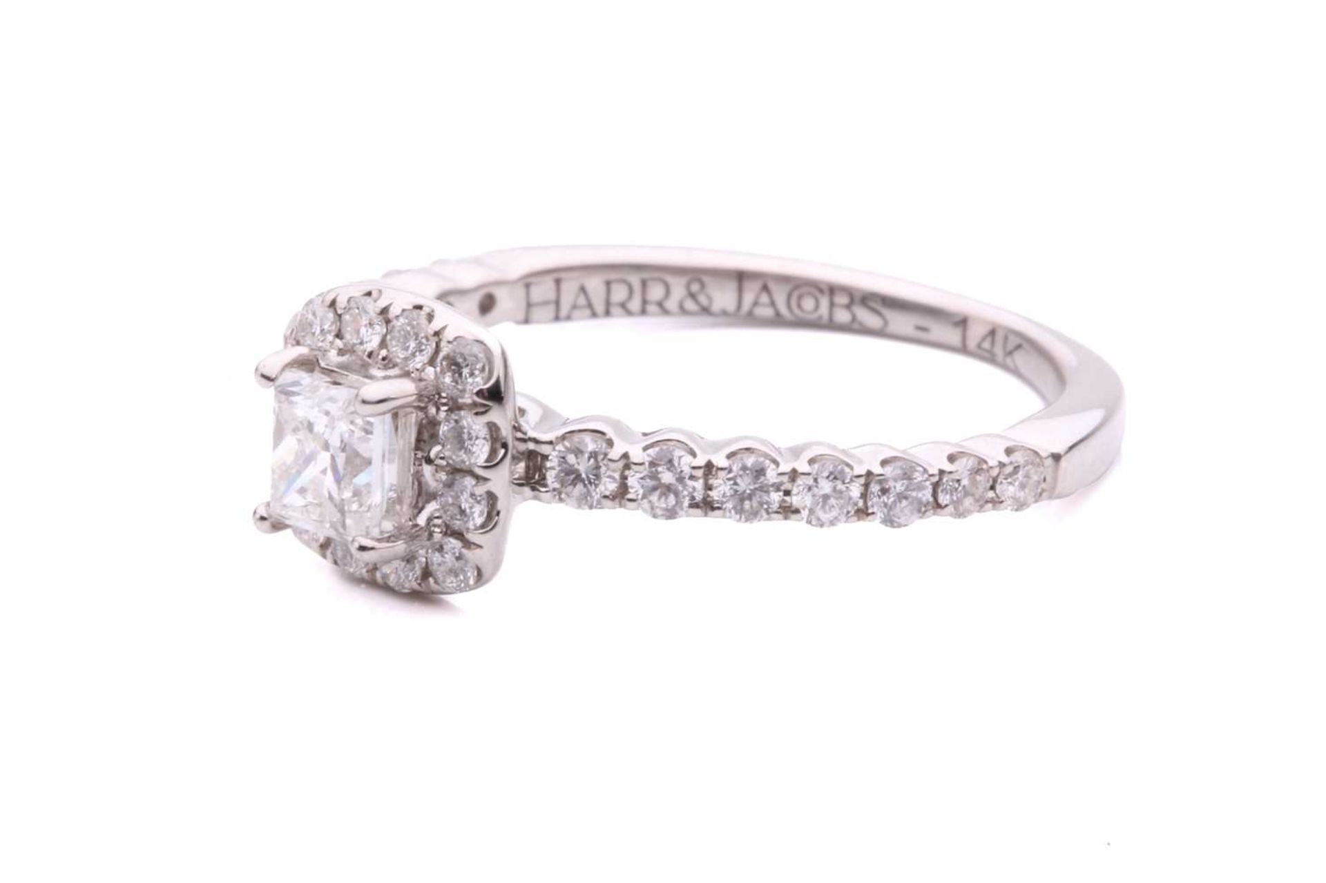 A princess-cut diamond halo ring, with a central claw set princess-cut diamond measuring 3.6x3.3mm - Image 2 of 5