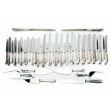 A mixed collection of modern silver-handled cutlery, including pistol grip dessert forks and various