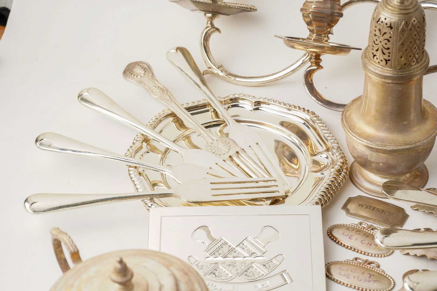 A large quantity of marked/unmarked white metal and silver-plated items including a five-sconce - Image 2 of 16