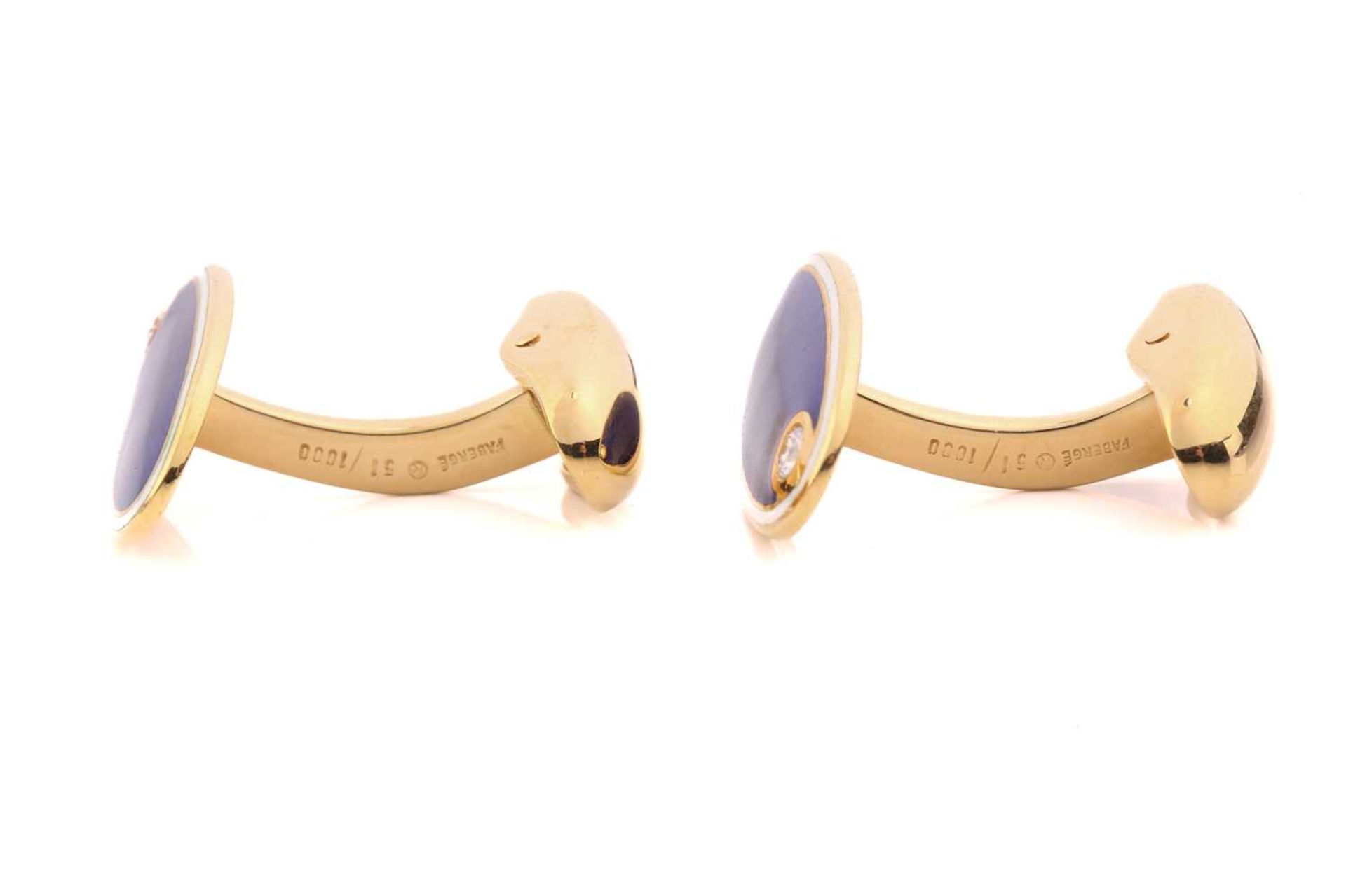 Fabergé - A pair of contemporary enamel cufflinks in 18ct yellow gold, each consisting of an oval - Image 4 of 9