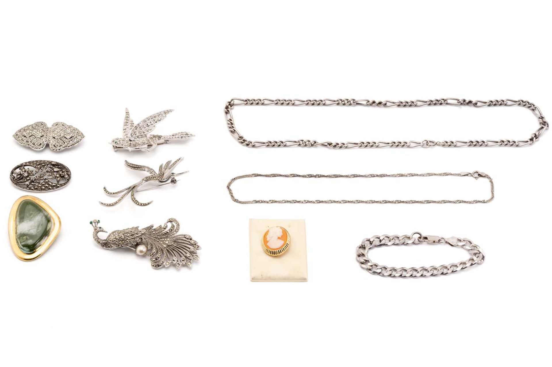 A collection of jewellery comprising of two '925' stamped chains and one curb link bracelet with