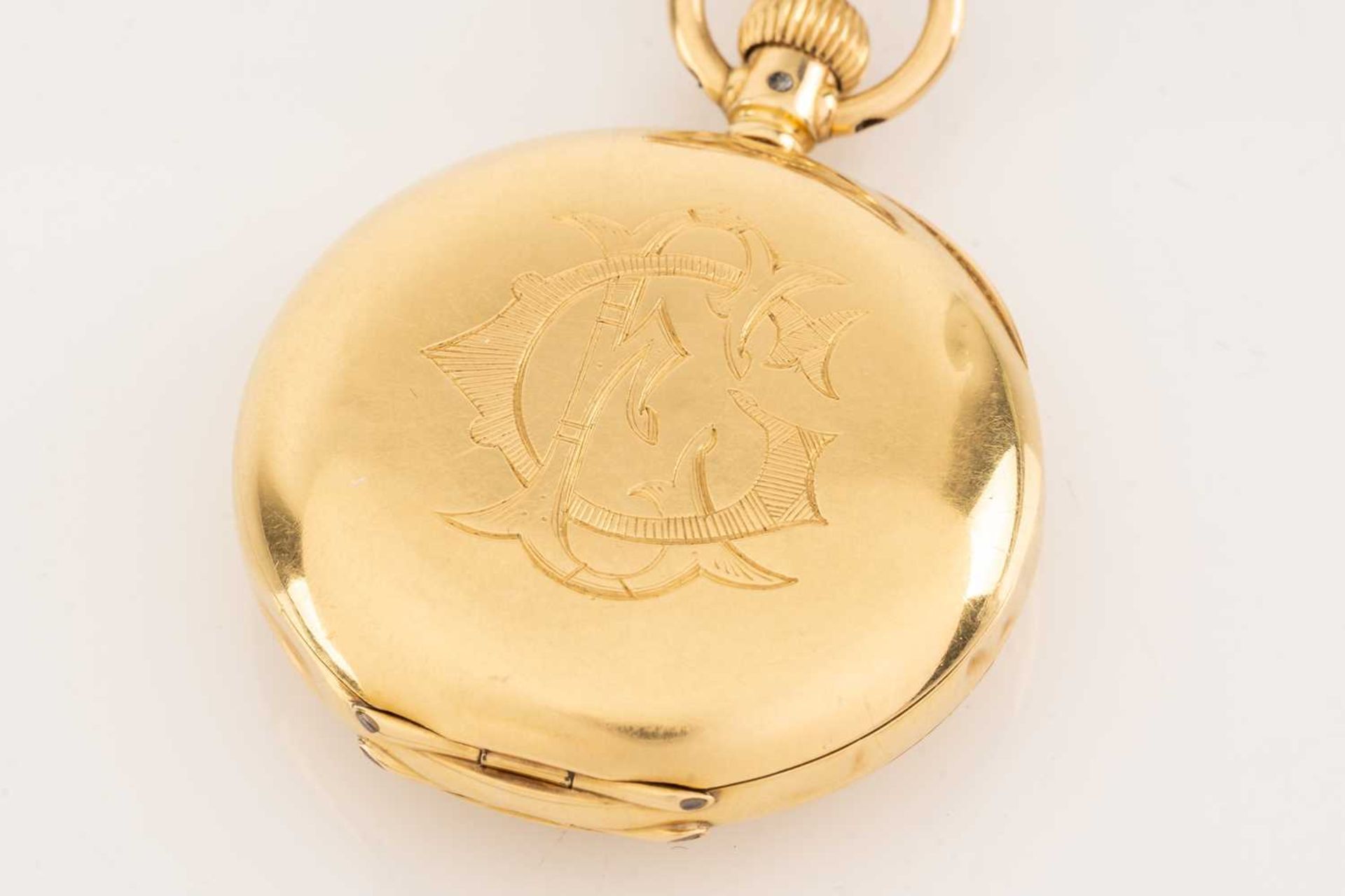 A ladies 18ct yellow gold J W Benson half hunter fob watch, with 9ct gold ribbon pendant mount, - Image 6 of 9