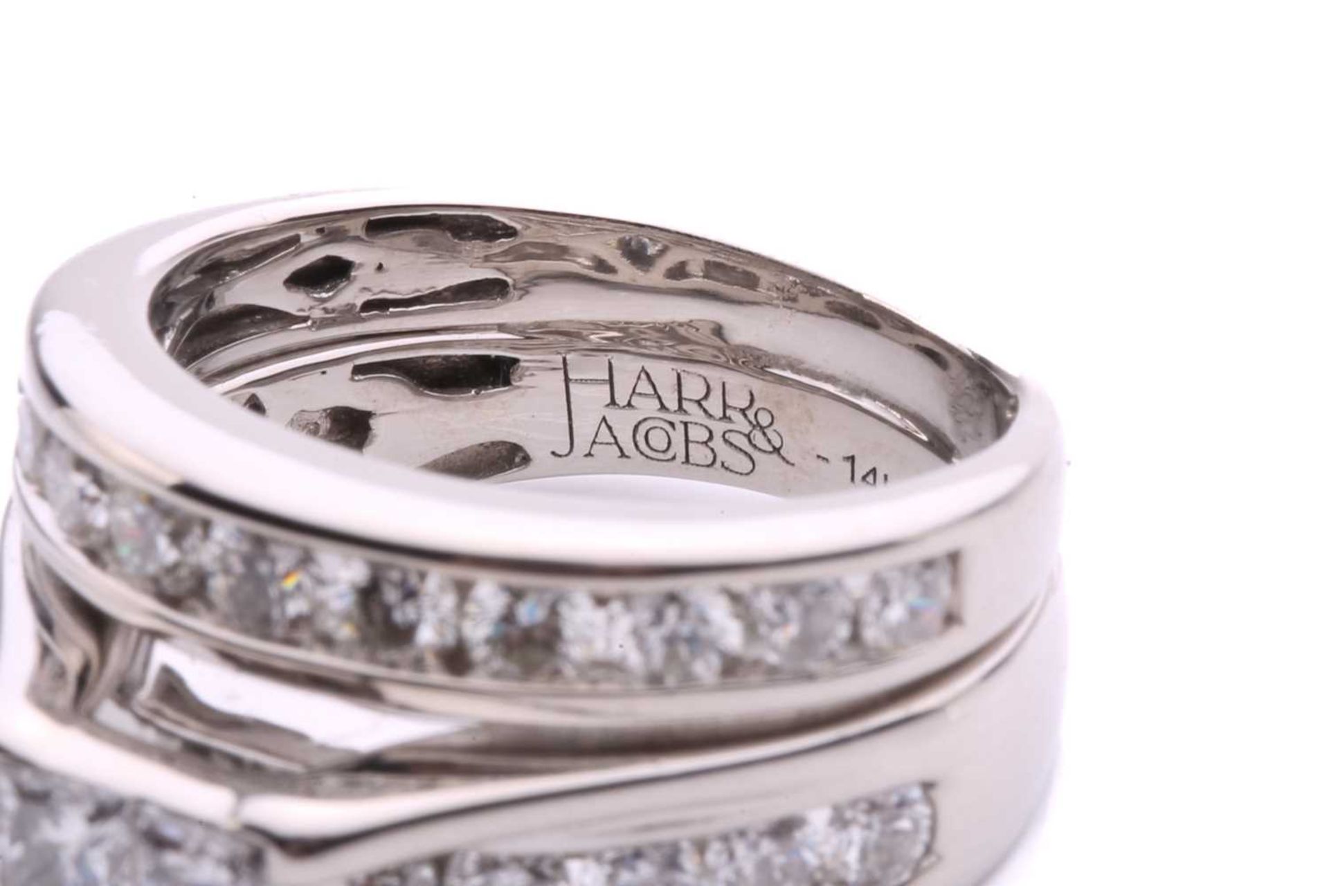 A diamond set bridal set rings, with 4 illusion set princess cut diamonds with an under hoop channel - Image 8 of 8