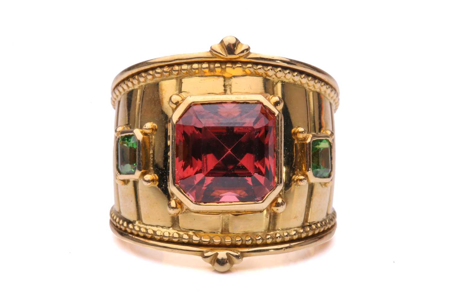 Theo Fennell - a gem-set 'Bombé' tapered templar ring in 18ct yellow gold, featuring an octagonal