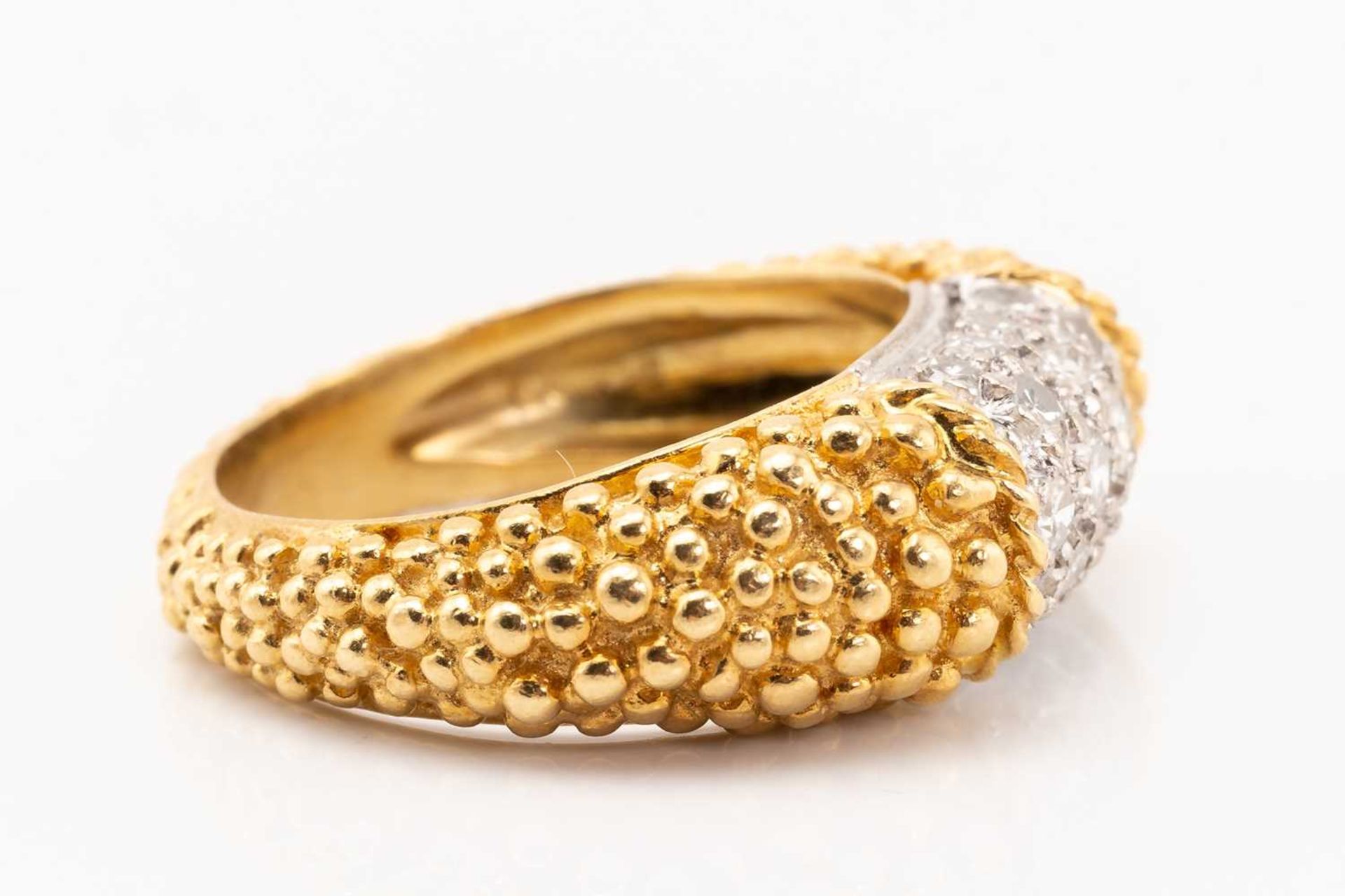 An 18 carat gold and diamond ring saddle ring; the curved centre panel pavé set with brilliant cut - Image 2 of 5