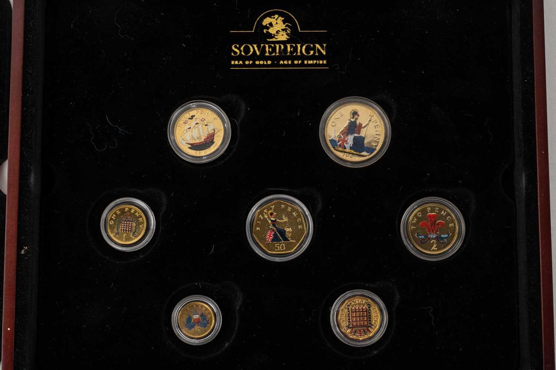 A collection of seven gold sovereigns and a collection of gilt nickel coins, comprising; a Victorian - Image 4 of 4