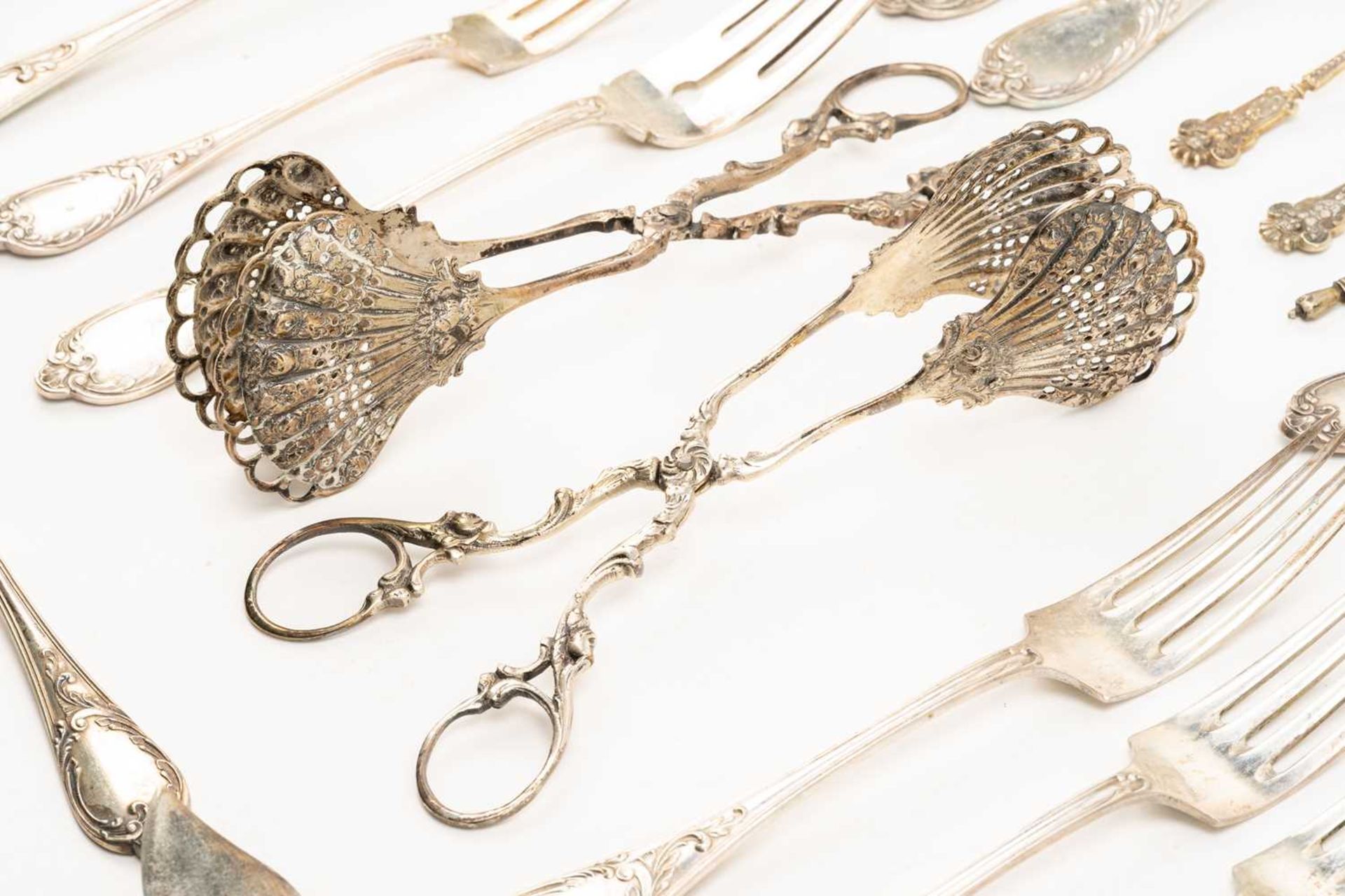 An early 20th century Austrian (800) silver part canteen for six persons including: six fish forks - Image 13 of 16